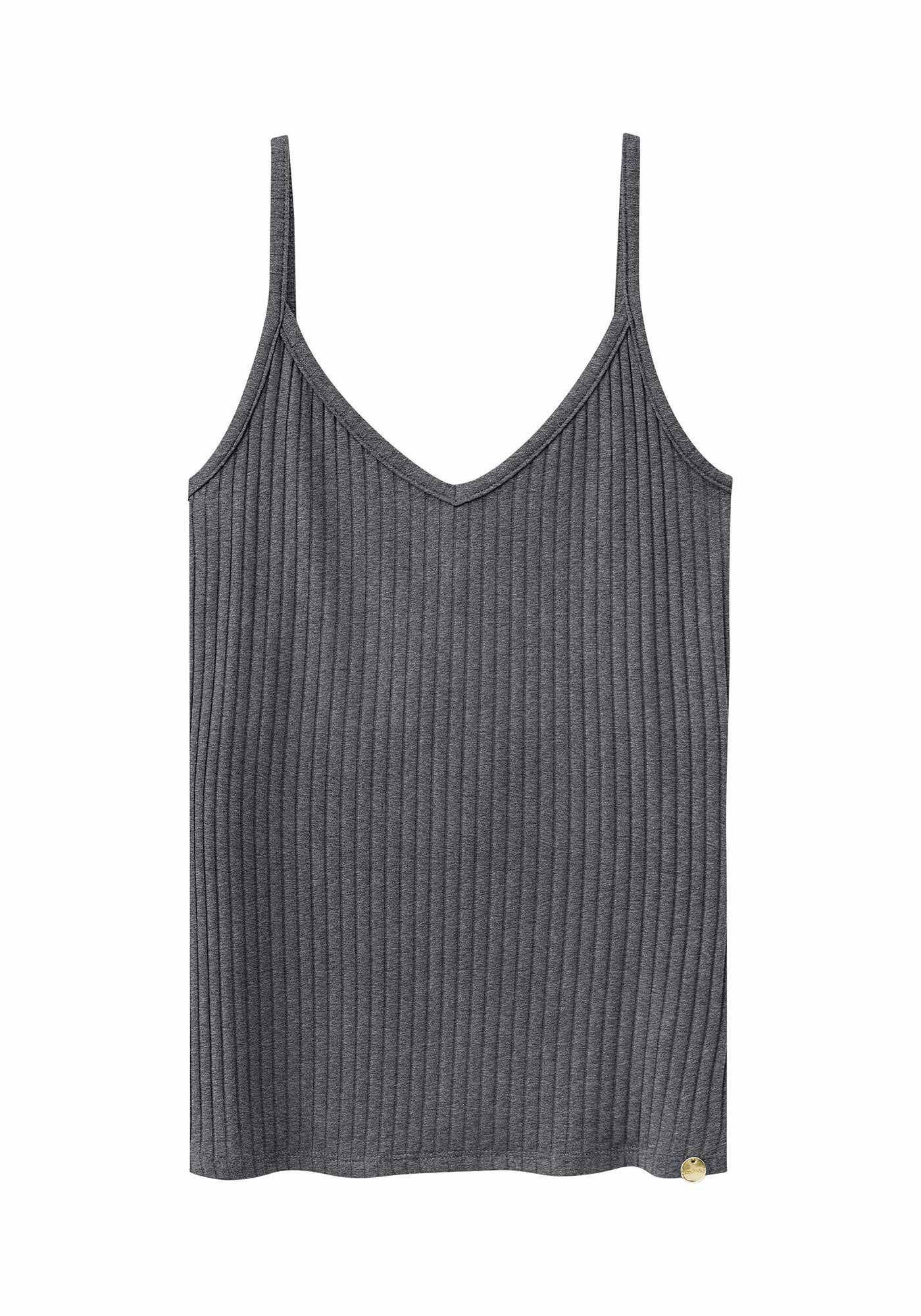 Blusa Regata B&aacute;sica De Al&ccedil;as Finas Em Malha Canelada, , large.