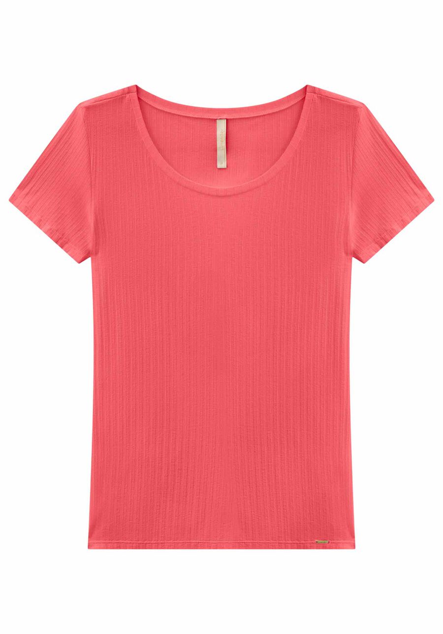 Blusa Em Malha Canelada Com Mangas Curtas E Decote Redondo, . Blusa Em Malha Canelada Com Mangas Curtas E Decote Redondo, , large.