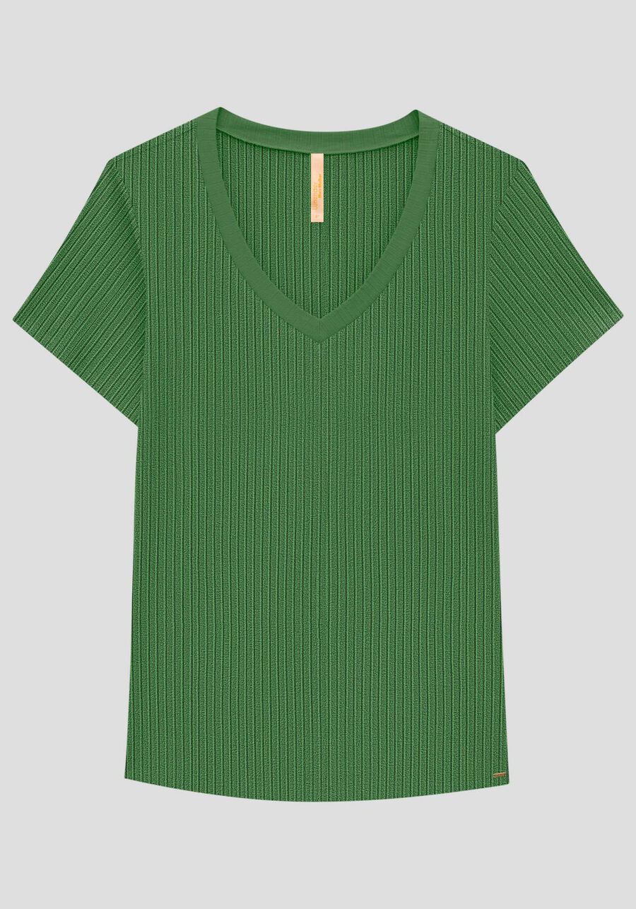 Blusa Básica Em Malha Canelada Com Mangas Curtas E Decote V, . Blusa Básica Em Malha Canelada Com Mangas Curtas E Decote V, , large.
