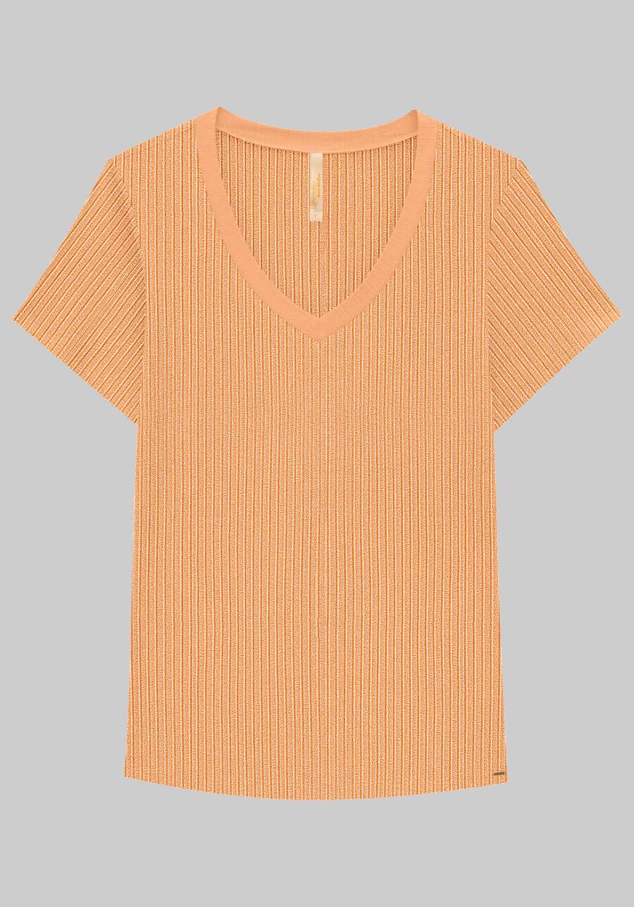 Blusa Básica Em Malha Canelada Com Mangas Curtas E Decote V, . Blusa Básica Em Malha Canelada Com Mangas Curtas E Decote V, , large.