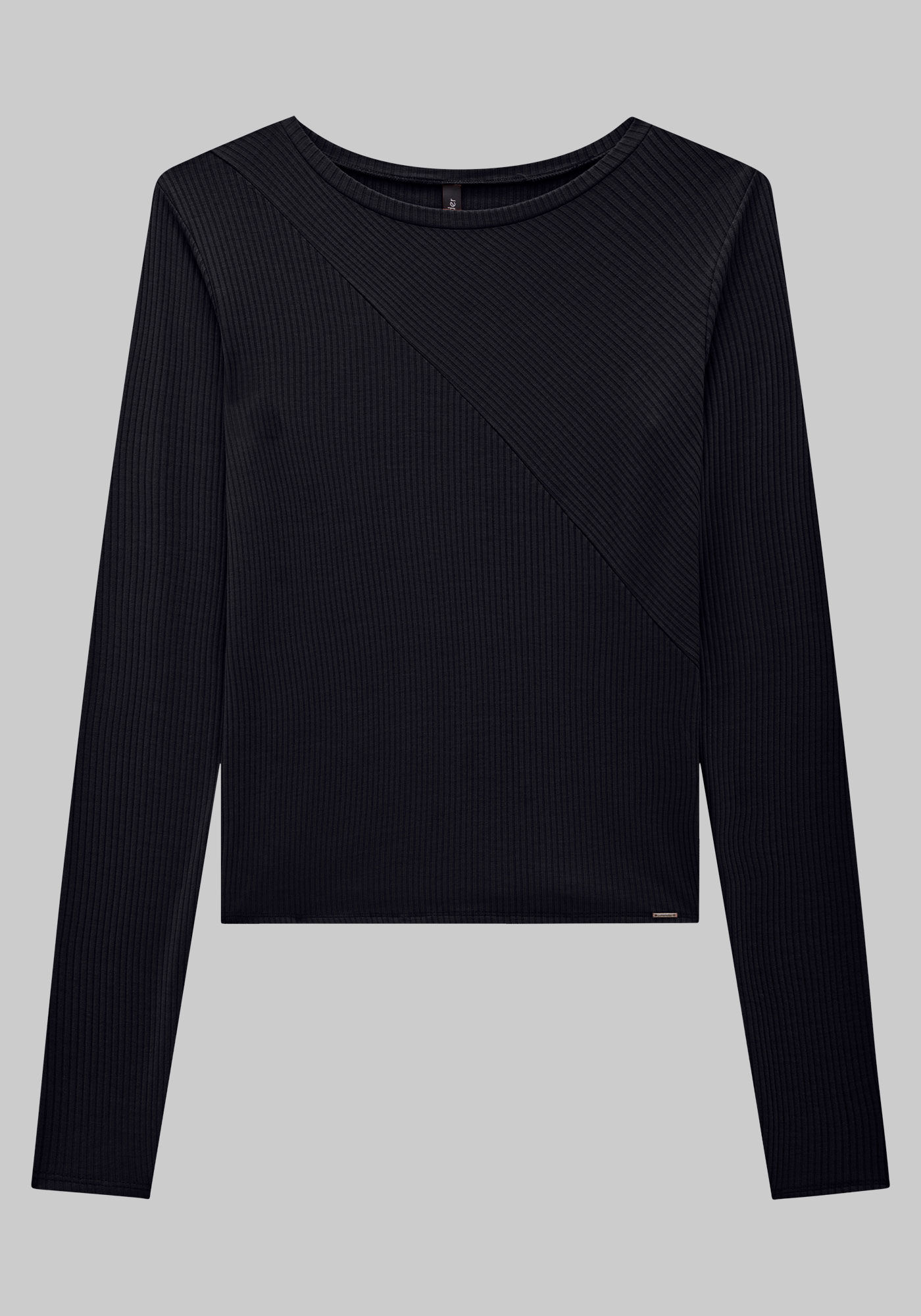 Blusa Manga Longa Canelada com Recorte Assim&eacute;trico, , large.