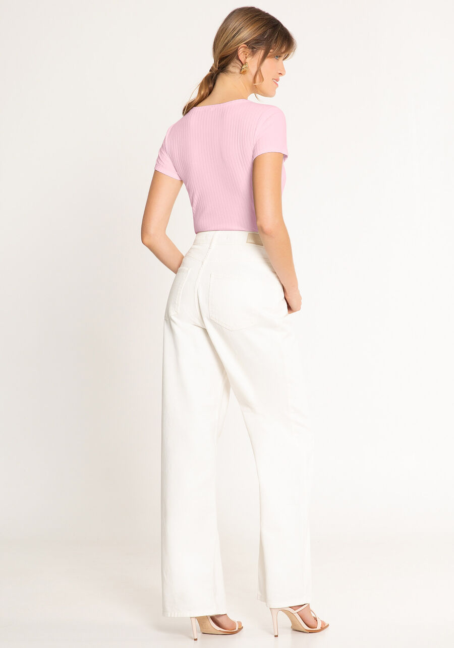 Blusa Em Malha Canelada Com Mangas Curtas E Decote Redondo, . Blusa Em Malha Canelada Com Mangas Curtas E Decote Redondo, , large.