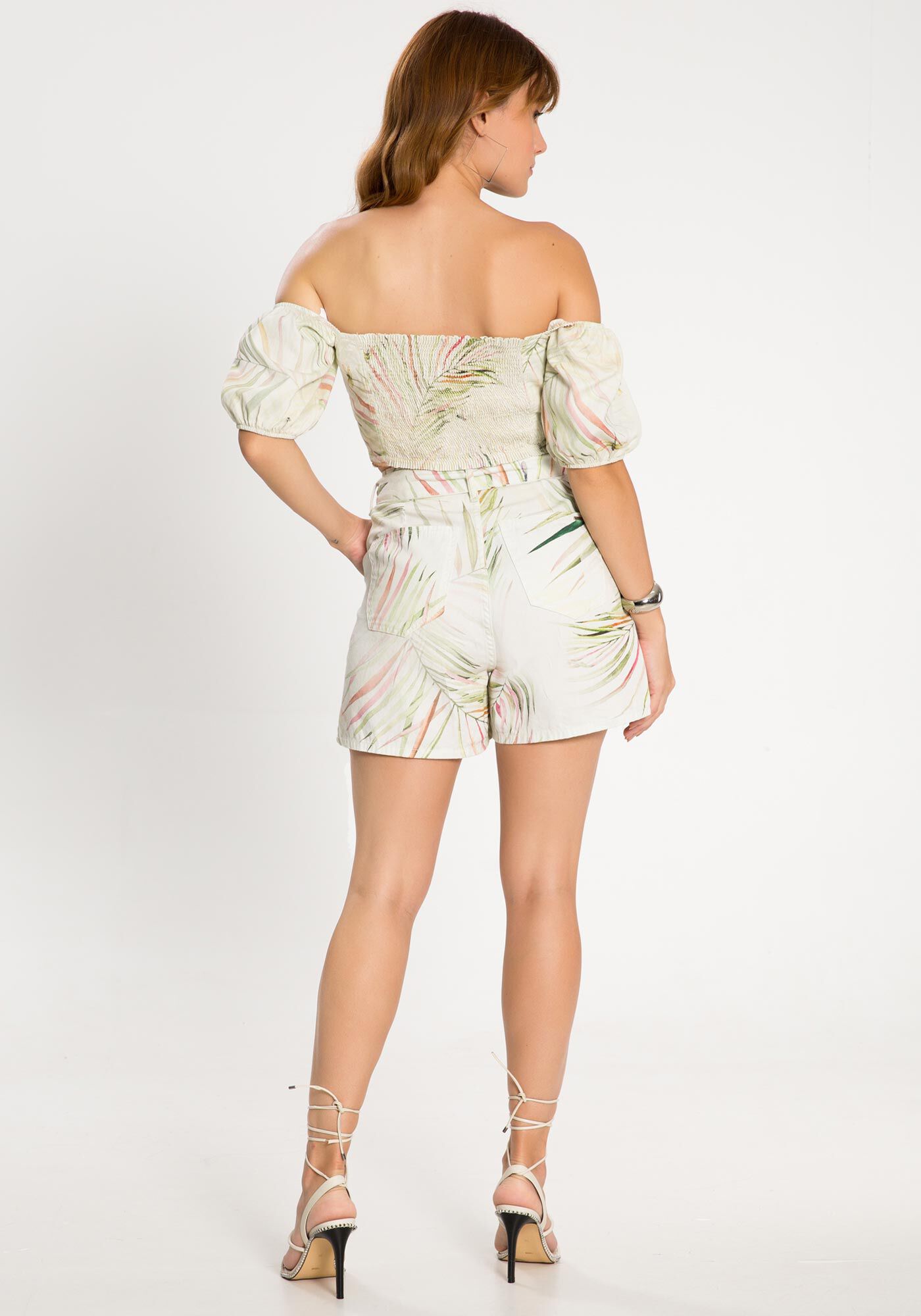 Shorts Jeans Mommy Estampado com Cinto, BRANCO OFF WHITE, large.