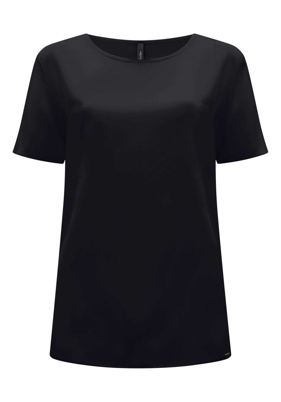 Blusa Lisa Básica De Mangas Curtas Em Tecido Leve, . Blusa Lisa Básica De Mangas Curtas Em Tecido Leve, , large.