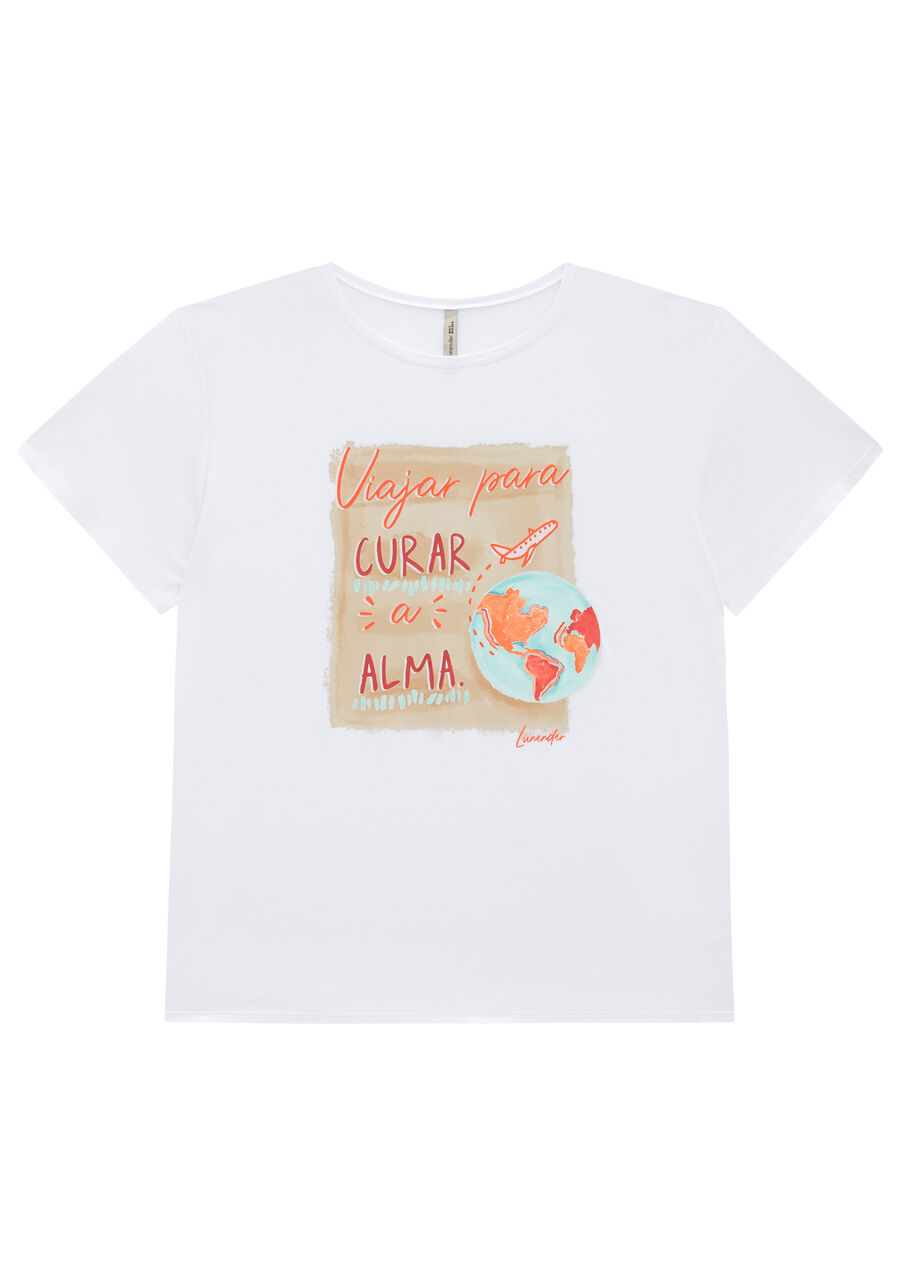 T-shirt Plus Size em Malha com Estampa Viajar, , large.