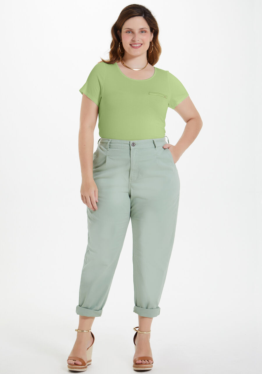 Blusa Básica Plus Size em Malha com Lapela, VERDE IOIO, large.