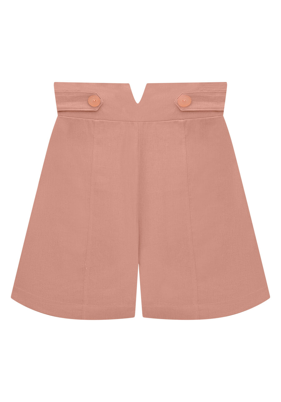 Shorts Cintura Alta em Tecido Linho com Detalhe Cós, . Shorts Cintura Alta em Tecido Linho com Detalhe Cós, , large.