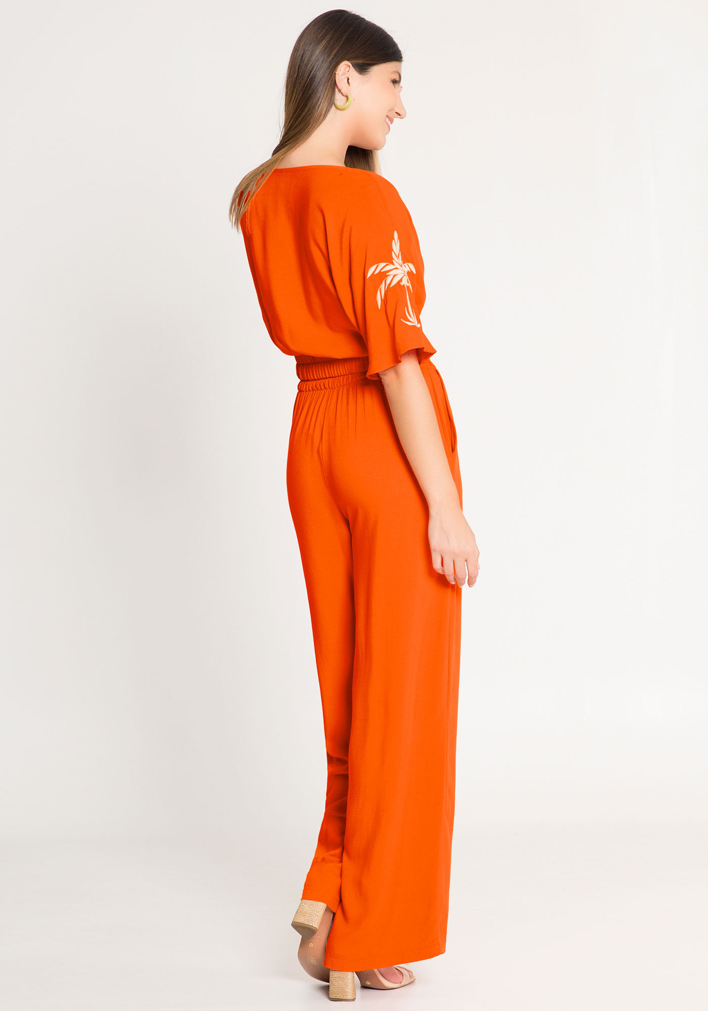 Blusa Cropped em Viscose com Bordado, LARANJA MAMAO, large.