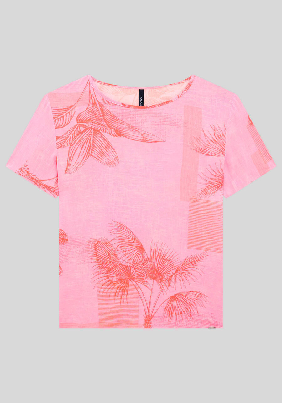 Blusa Manga Curta em Viscose Estampado, FLORIDA ROSA, large.