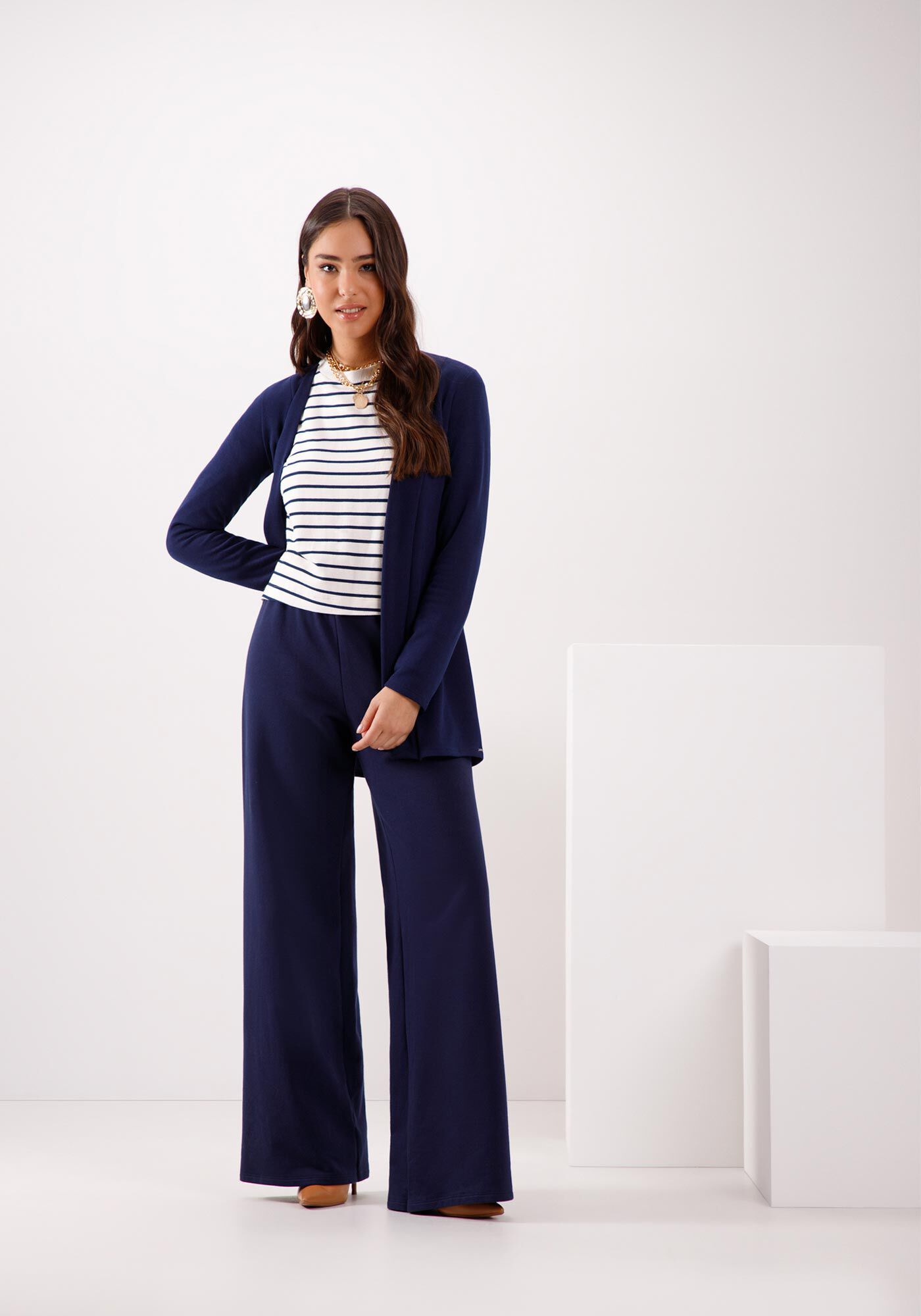 Cardigan Alongado Feminino Em Malha Tric&ocirc;, MARINHO ACTION, large.