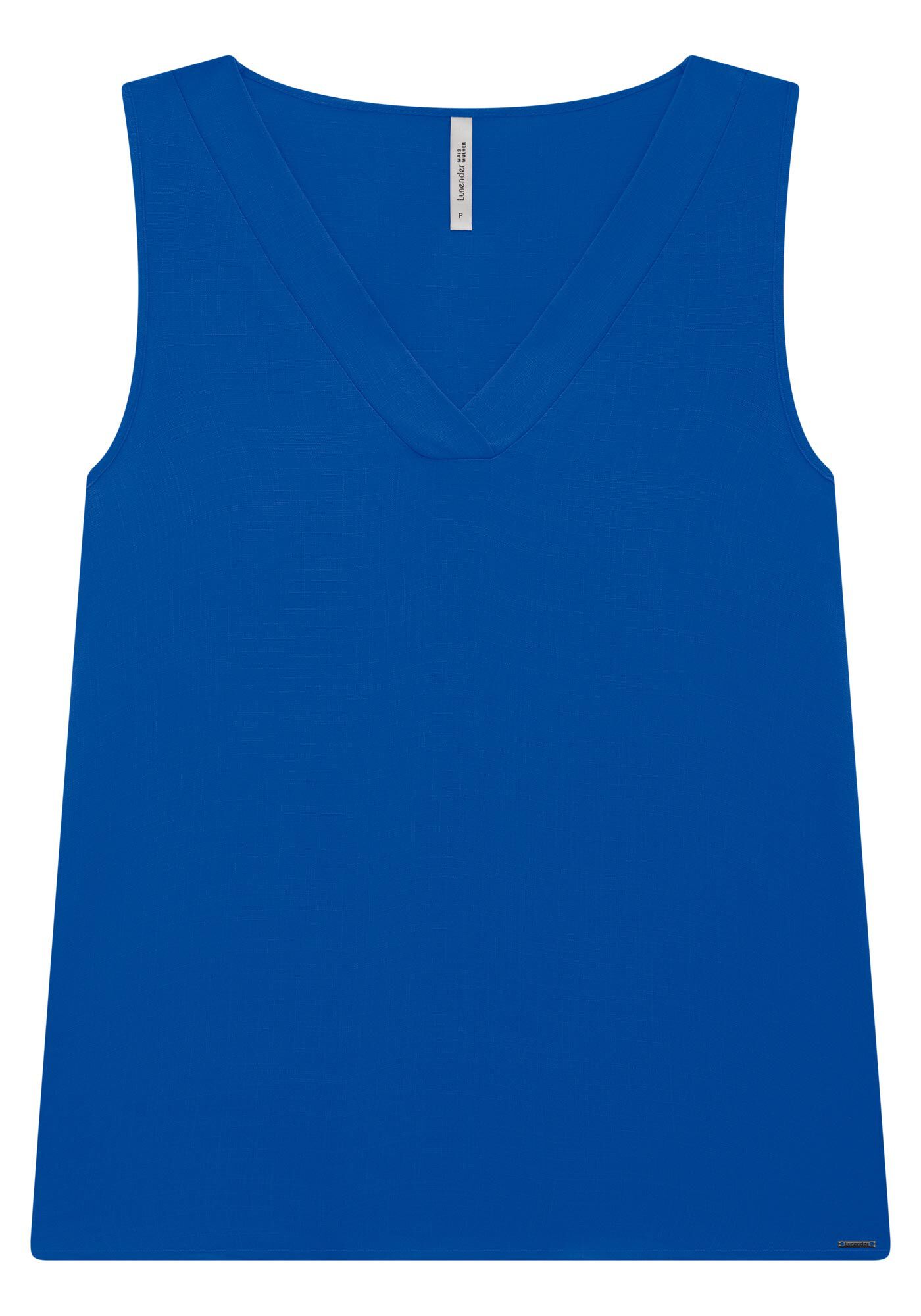 Regata Plus Size em Viscose com Decote V, AZUL OPEN SEA, large.