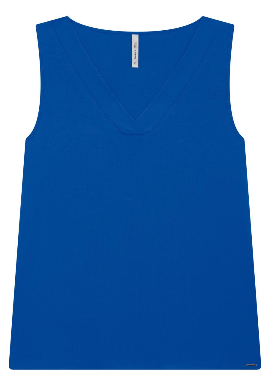 Regata Plus Size em Viscose com Decote V, AZUL OPEN SEA. Regata Plus Size em Viscose com Decote V, AZUL OPEN SEA, large.