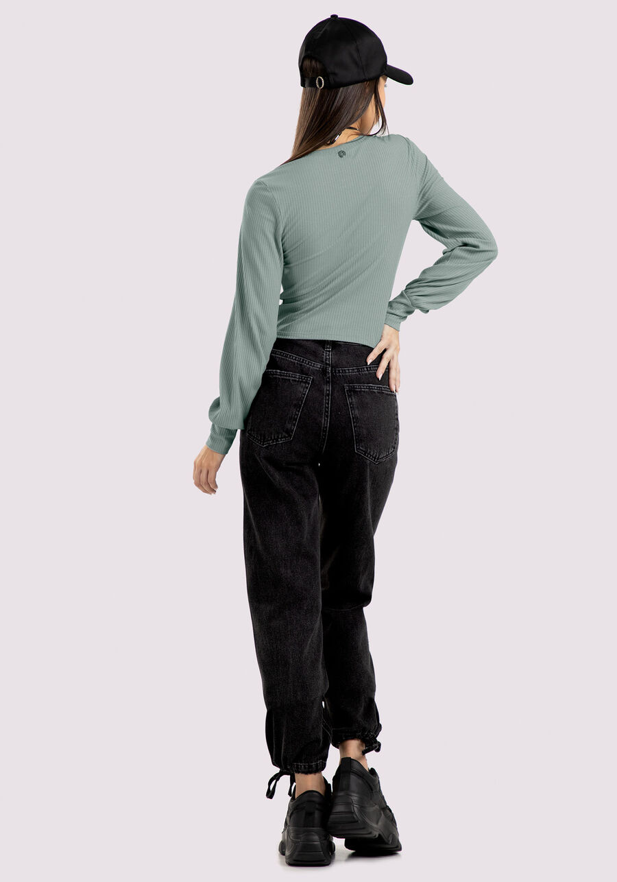 Blusa Manga Longa Juvenil Canelada com Transpasse, VERDE TEOS. Blusa Manga Longa Juvenil Canelada com Transpasse, VERDE TEOS, large.