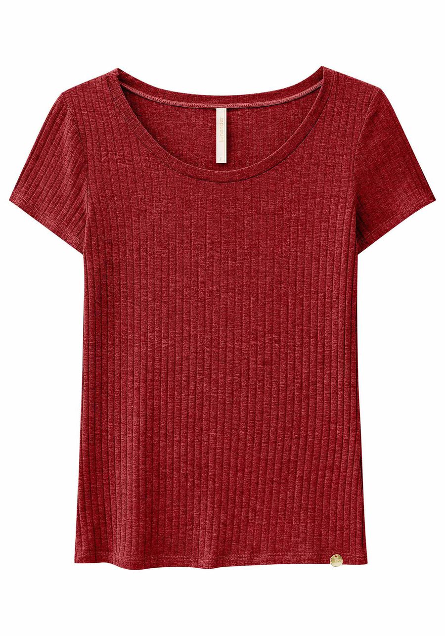 Blusa Em Malha Canelada Com Mangas Curtas E Decote Redondo, . Blusa Em Malha Canelada Com Mangas Curtas E Decote Redondo, , large.