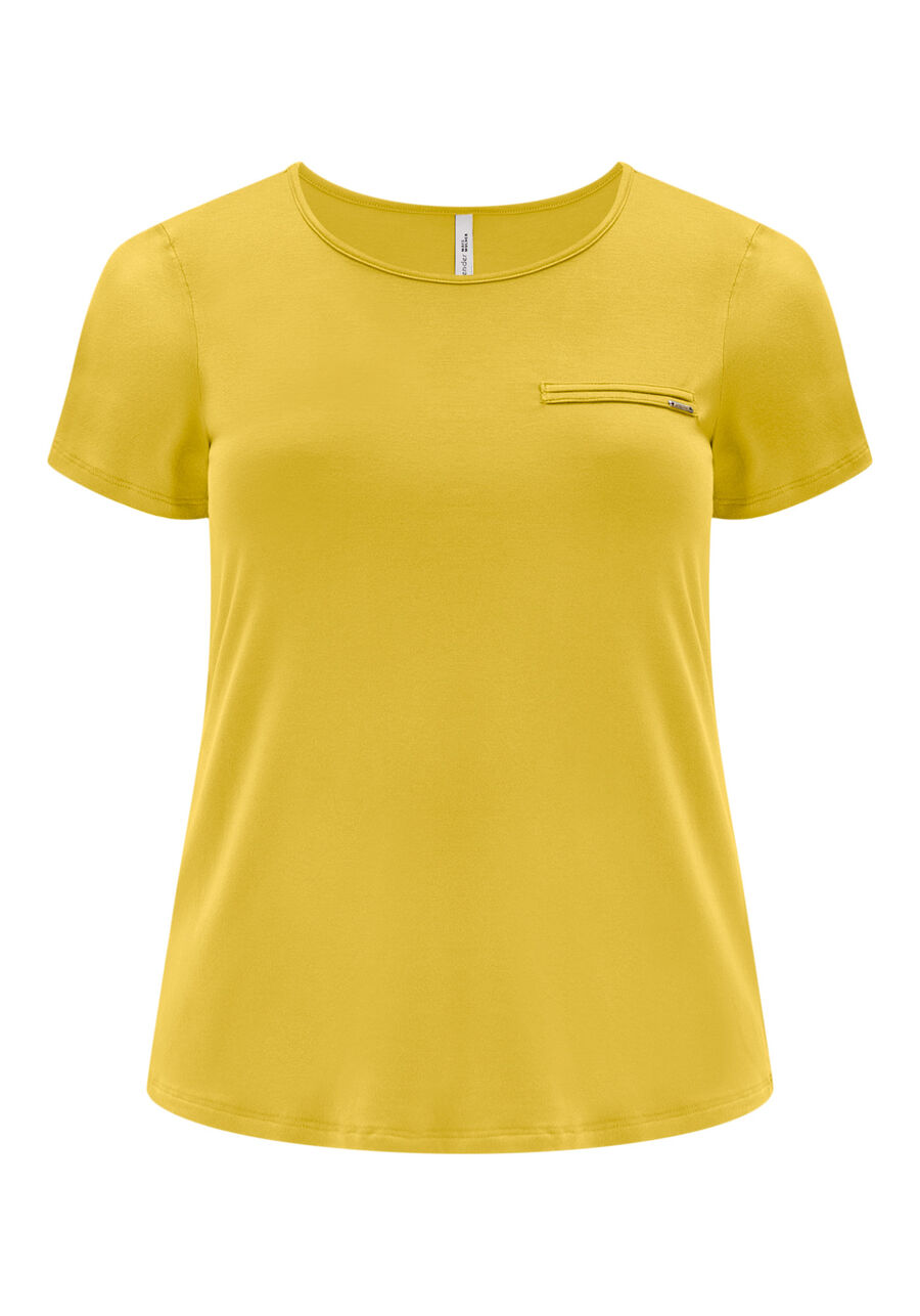 Blusa Básica Lisa De Mangas Curtas Com Detalhe Frontal, . Blusa Básica Lisa De Mangas Curtas Com Detalhe Frontal, , large.