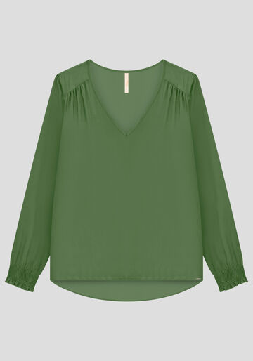 Blusa Plus Size em Viscose com Comprimento Mullet, VERDE NATIVE. Blusa Plus Size em Viscose com Comprimento Mullet, VERDE NATIVE, large.