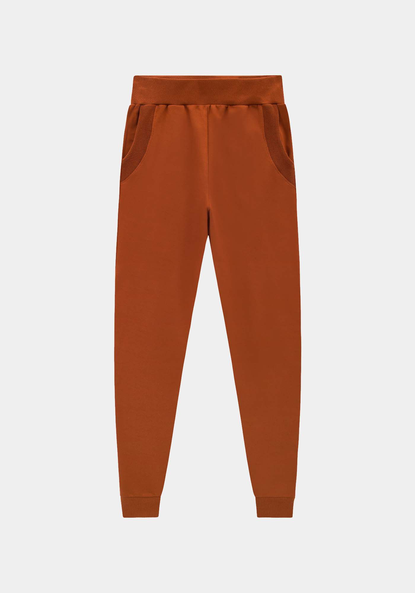 Cal&ccedil;a Jogging em Moletom Felpado com Detalhe Bolsos, LARANJA FERRUGEM, large.