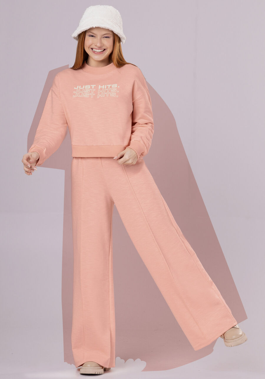 Conjunto Juvenil em Moletom com Calça Wide Leg, SALMAO SENSACAO. Conjunto Juvenil em Moletom com Calça Wide Leg, SALMAO SENSACAO, large.