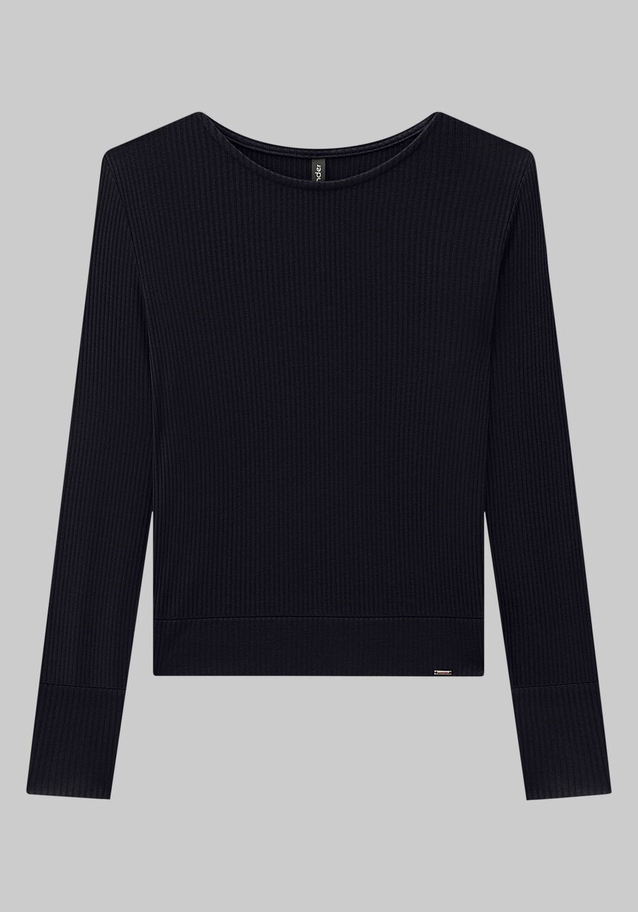 Blusa Manga Longa Canelada com Decote Redondo, . Blusa Manga Longa Canelada com Decote Redondo, , large.