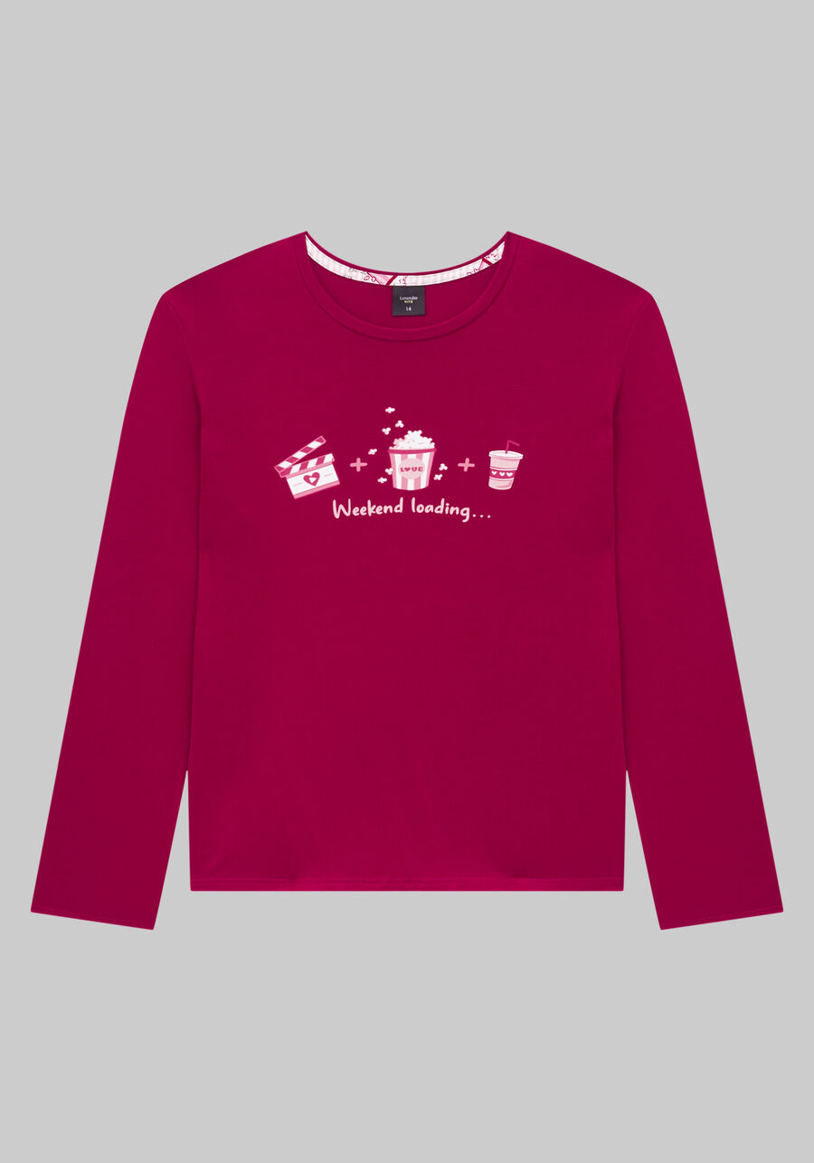 Pijama Longo Juvenil Estampado, PIPOCA ROSA. Pijama Longo Juvenil Estampado, PIPOCA ROSA, large.