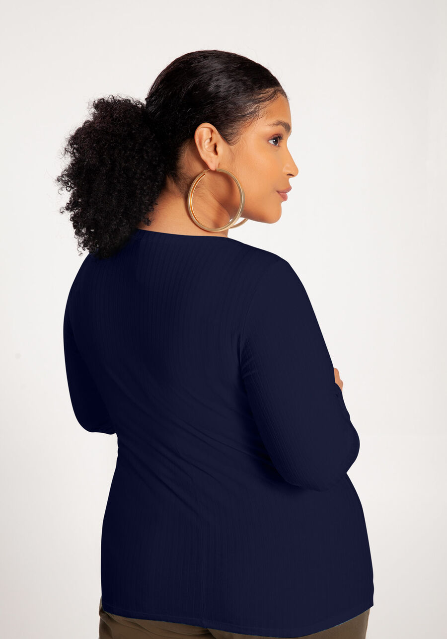 Blusa Básica De Mangas Longas Plus Size Em Malha Canelada, . Blusa Básica De Mangas Longas Plus Size Em Malha Canelada, , large.