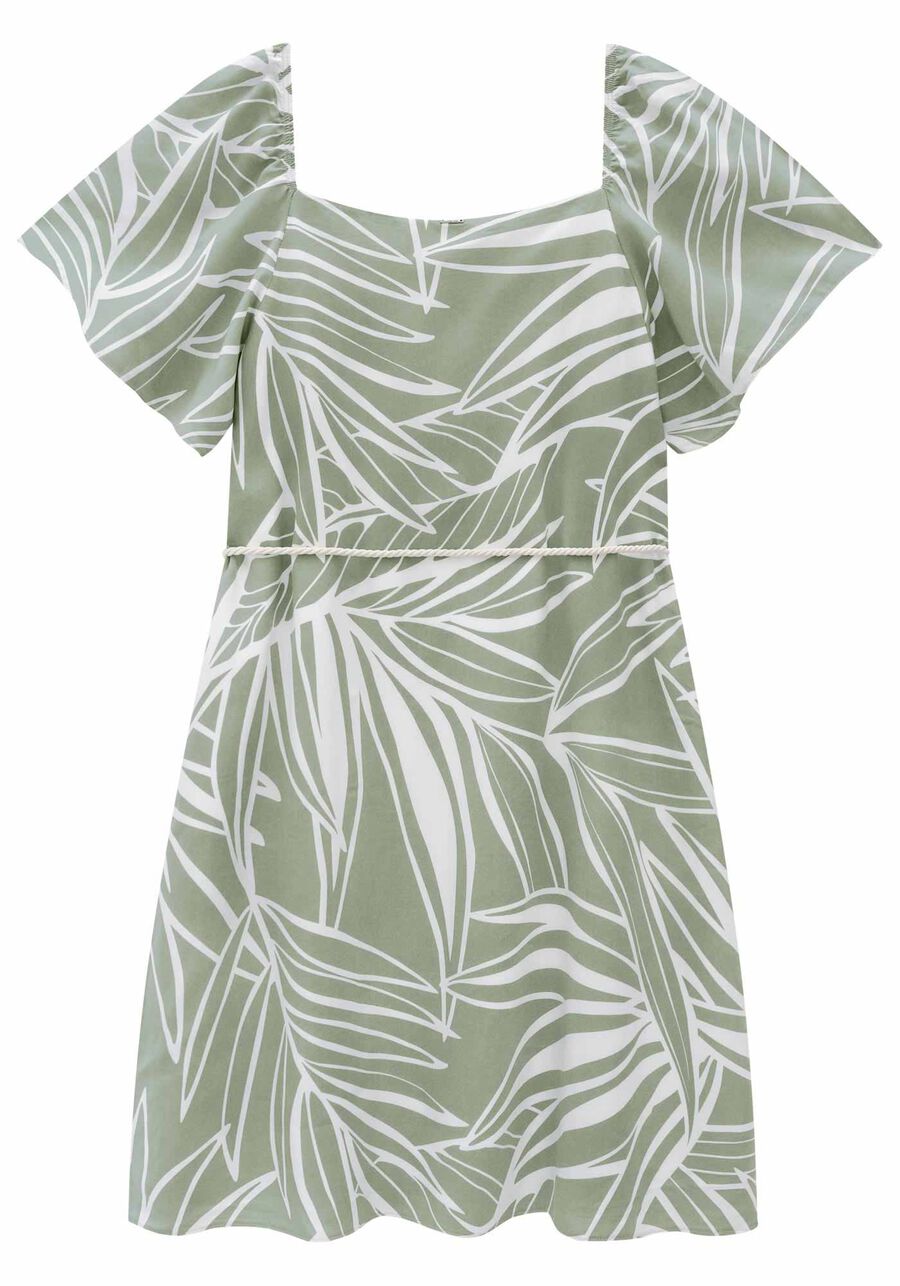Vestido Plus Size Curto Estampado com Cinto, VERDE MINERAL. Vestido Plus Size Curto Estampado com Cinto, VERDE MINERAL, large.