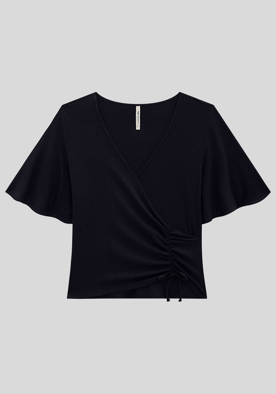 Blusa Plus Size Transpassada com Amarração, PRETO REATIVO. Blusa Plus Size Transpassada com Amarração, PRETO REATIVO, large.