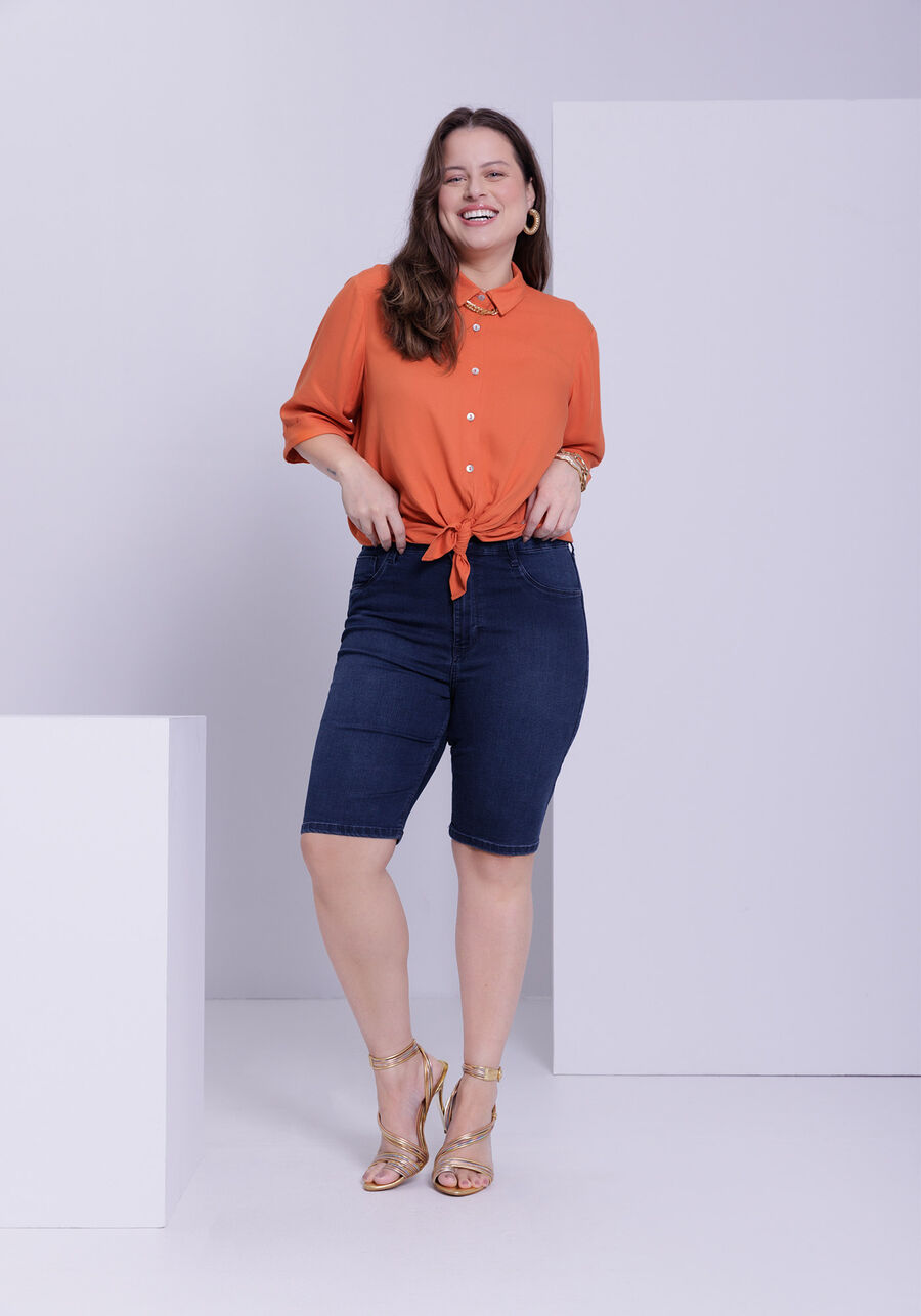 Camisa Plus Size Alongada Com Mangas 3/4 E Botões, . Camisa Plus Size Alongada Com Mangas 3/4 E Botões, , large.