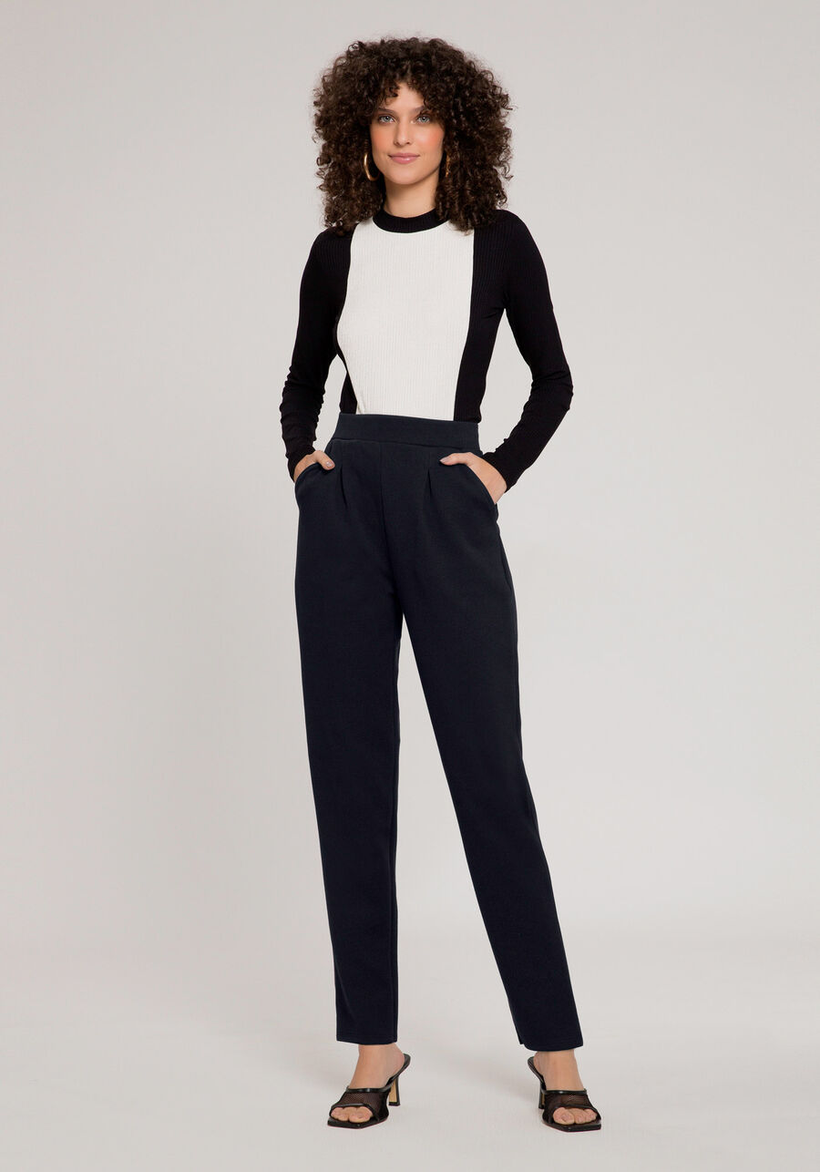 Calça em Malha com Bolso e Pregas, PRETO REATIVO. Calça em Malha com Bolso e Pregas, PRETO REATIVO, large.