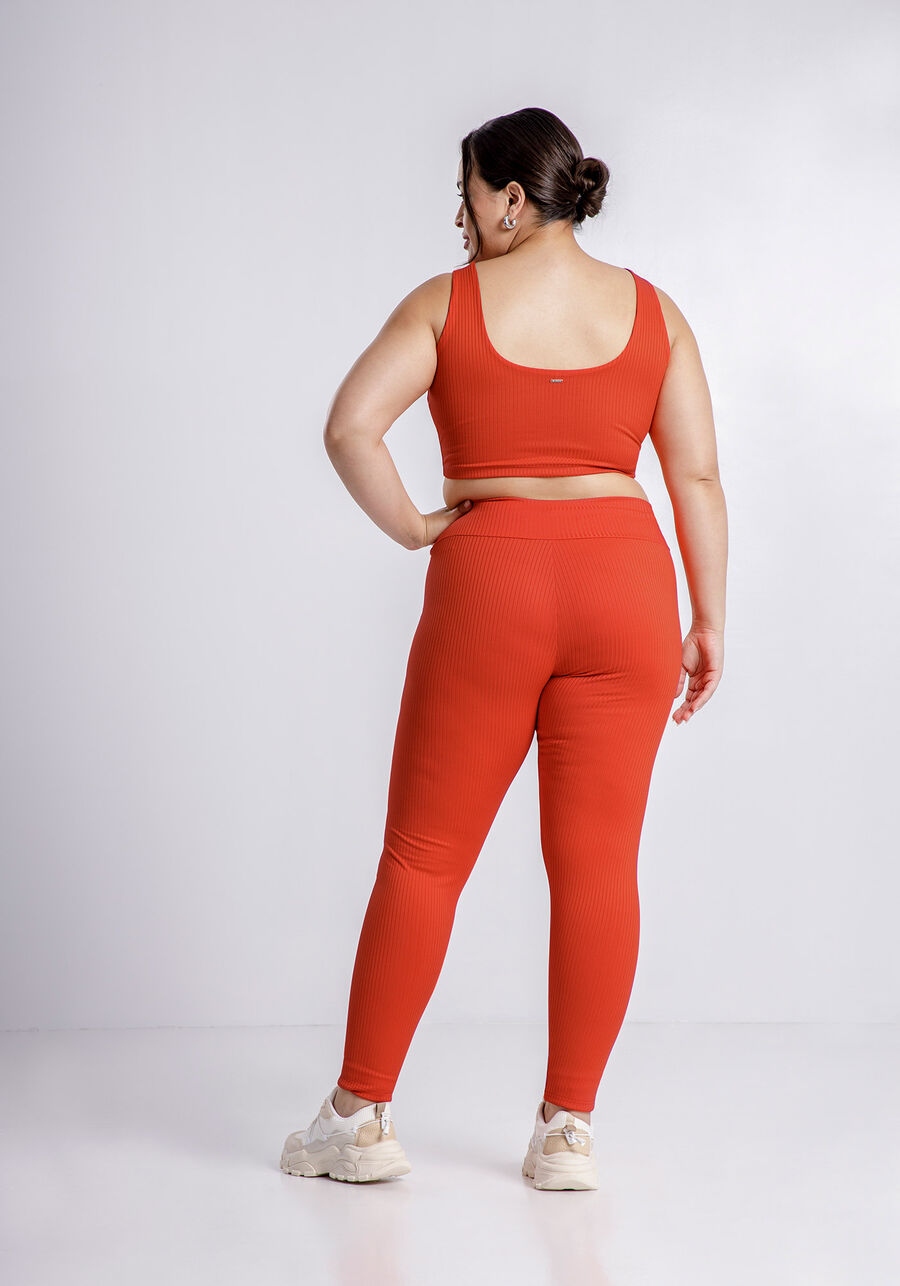 Calça Legging Cintura Alta Canelada, LARANJA. Calça Legging Cintura Alta Canelada, LARANJA, large.