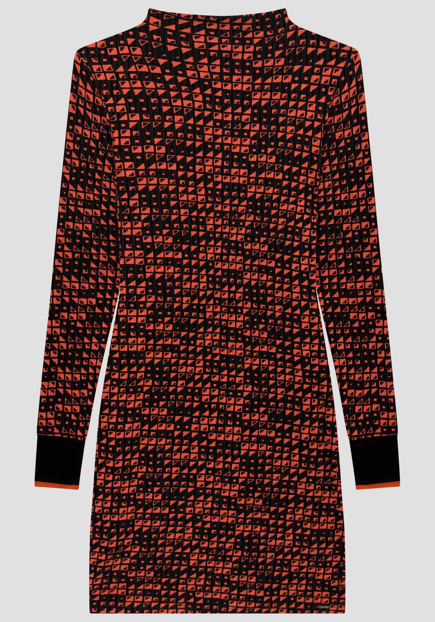 Vestido Curto Manga Longa Canelado em retil&iacute;nea, FAROIS PRETO, large.