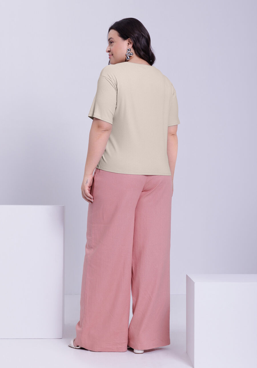 Blusa Cropped Com Gola Redonda Em Malha Canelada, BEGE SYSTEM. Blusa Cropped Com Gola Redonda Em Malha Canelada, BEGE SYSTEM, large.