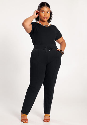 Calça Plus Size em Moletom com Bolsos, PRETO REATIVO. Calça Plus Size em Moletom com Bolsos, PRETO REATIVO, large.