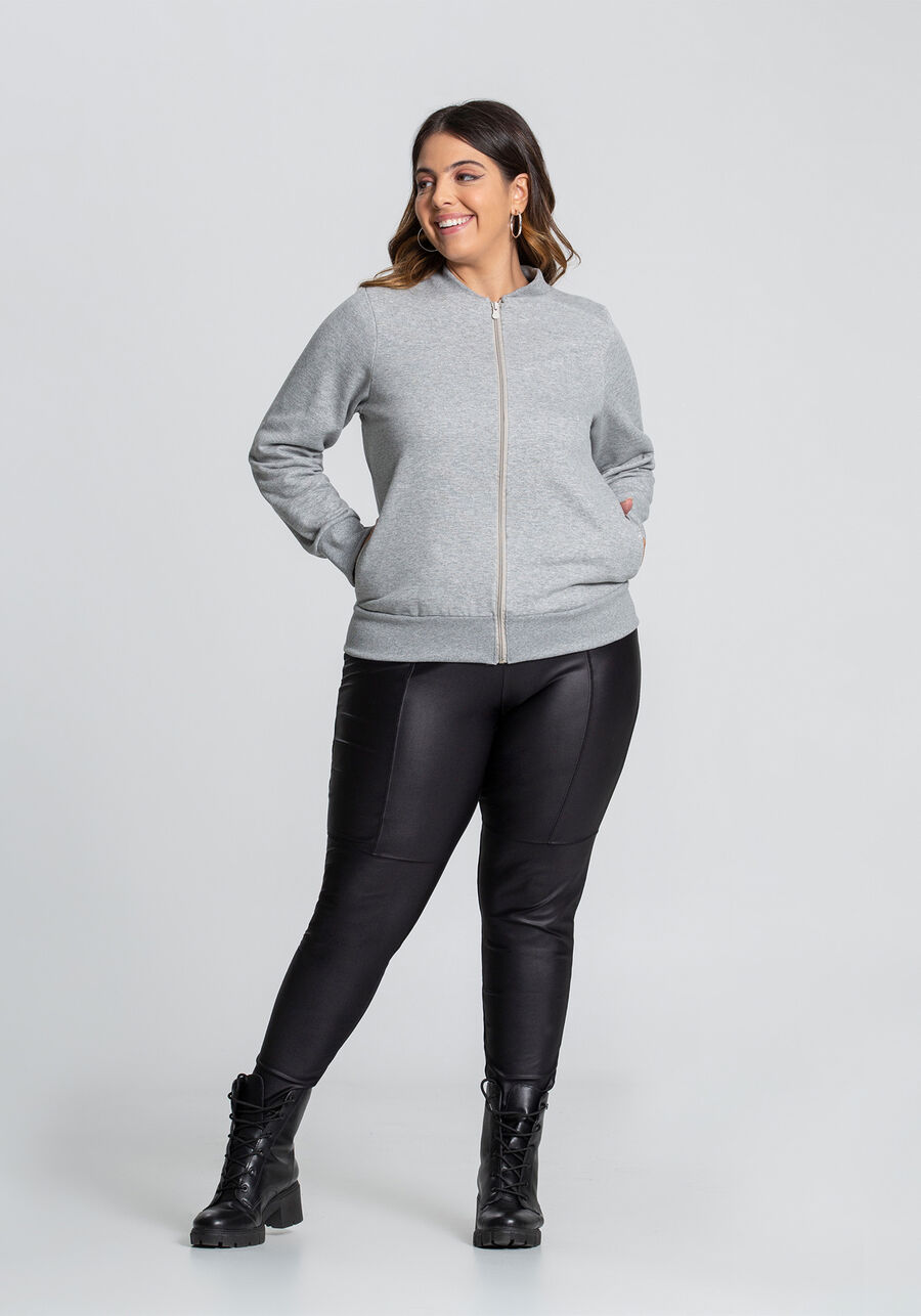 Jaqueta Plus Size Em Moletom Felpado De Algodão Com Zíper, . Jaqueta Plus Size Em Moletom Felpado De Algodão Com Zíper, , large.