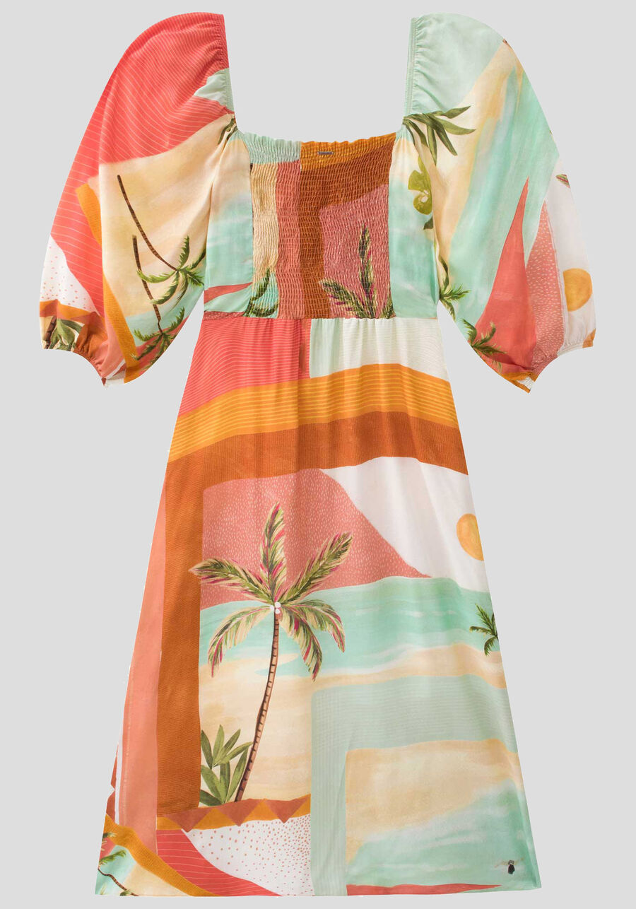 Vestido Midi em Viscose com Manga Bufante, . Vestido Midi em Viscose com Manga Bufante, , large.