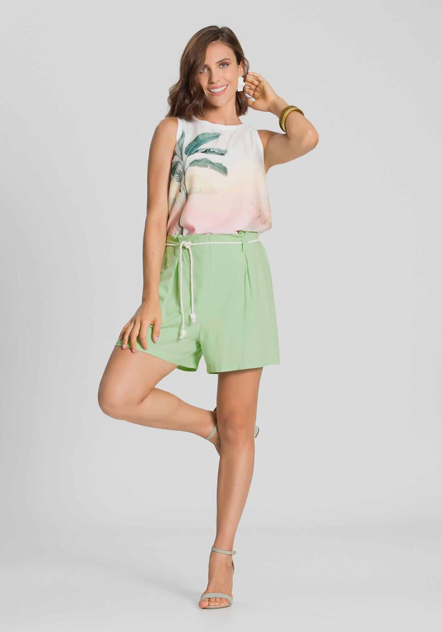 Regata Crepe e Viscose Estampada, AMARELO OSTRA. Regata Crepe e Viscose Estampada, AMARELO OSTRA, large.