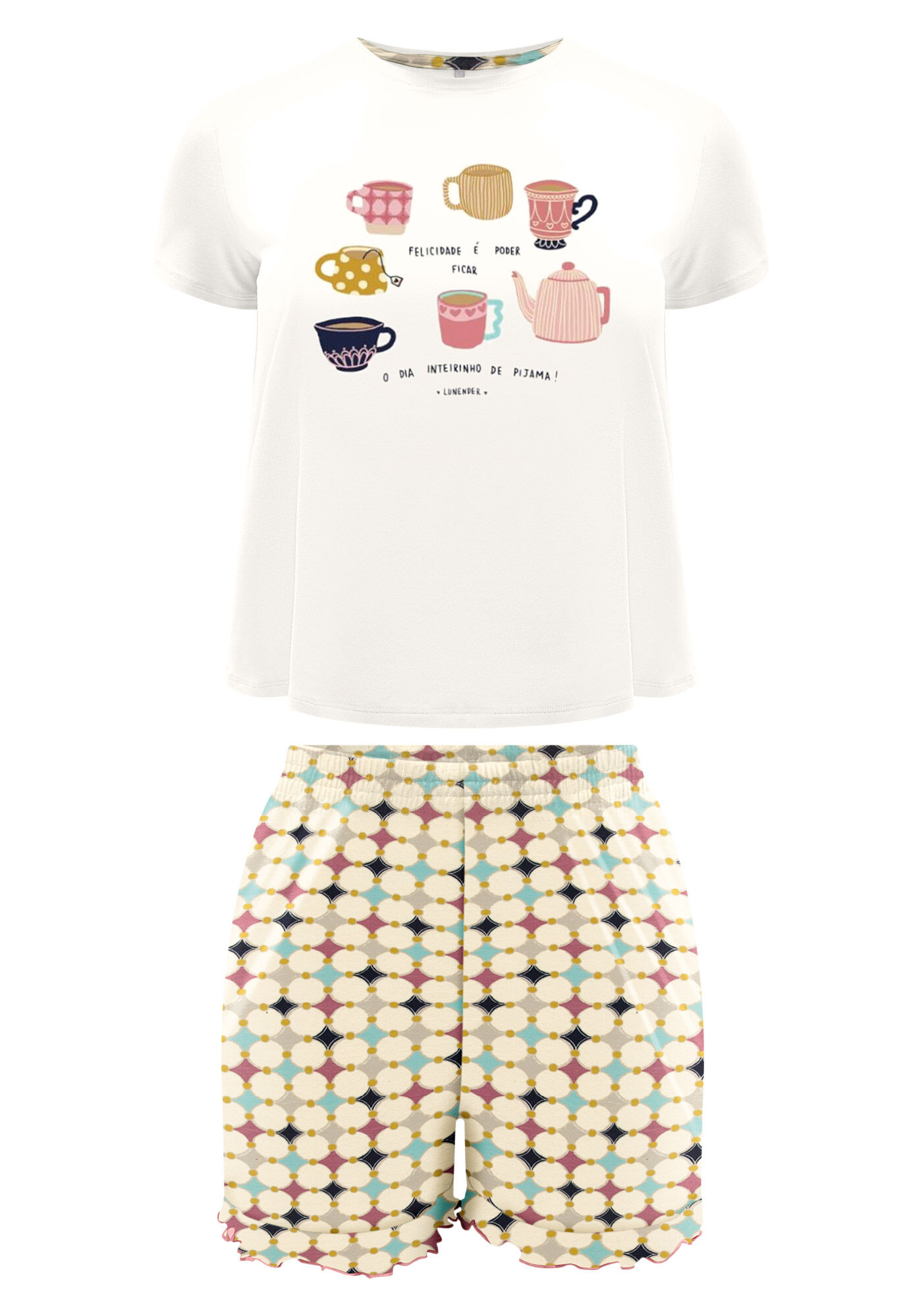 Pijama Estampado Com Shorts E Blusa De Mangas Curtas, , large.