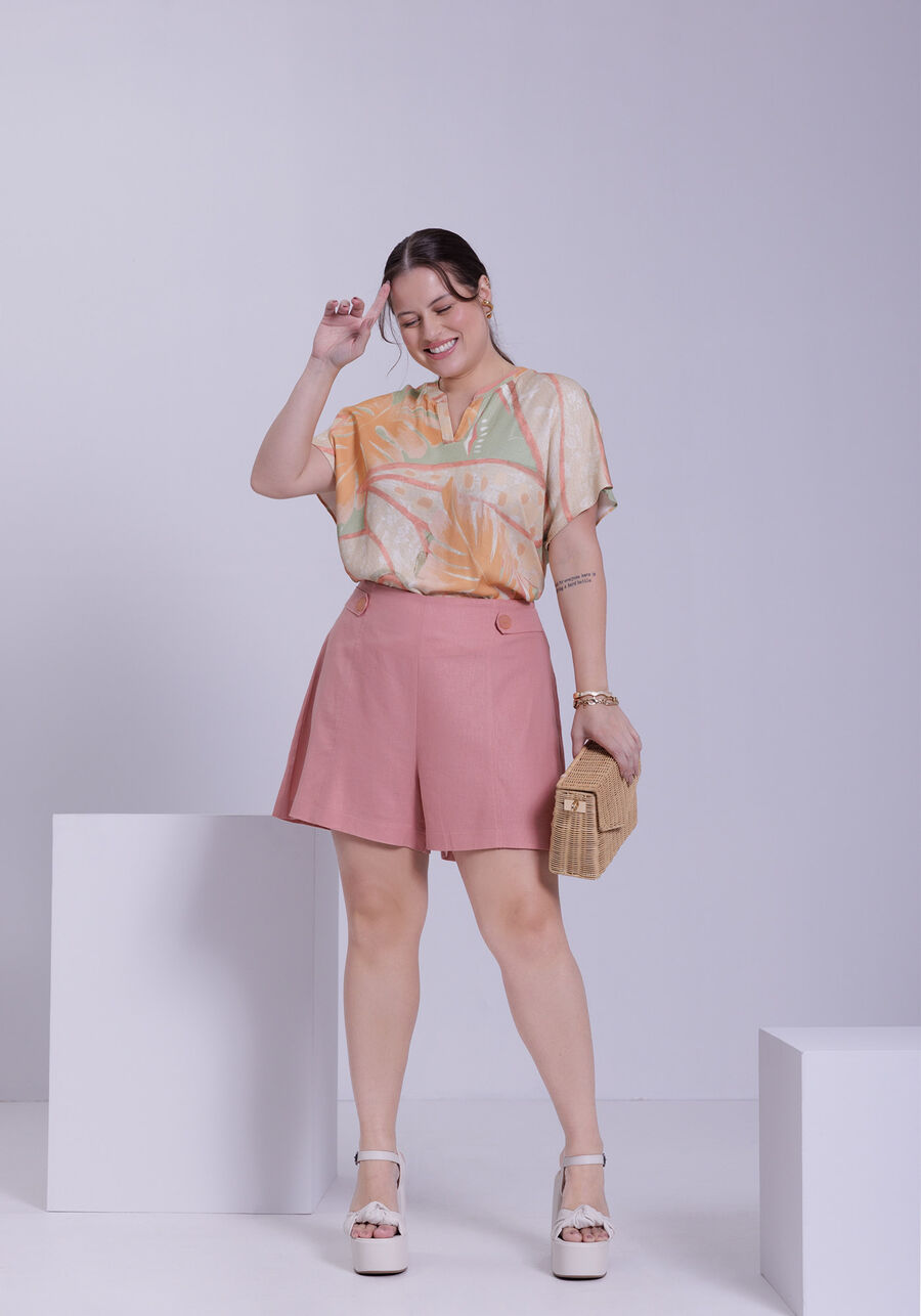 Blusa Plus Size em Viscose Estampada com Recorte V, PAPOULA VERDE. Blusa Plus Size em Viscose Estampada com Recorte V, PAPOULA VERDE, large.