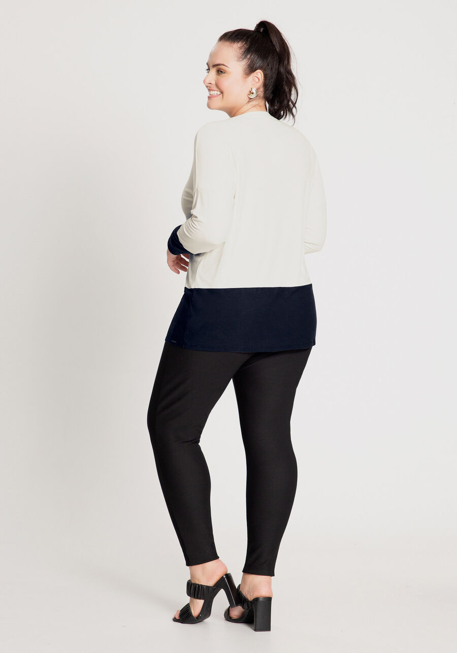 Blusa Manga Longa em Malha Bicolor Plus Size, . Blusa Manga Longa em Malha Bicolor Plus Size, , large.