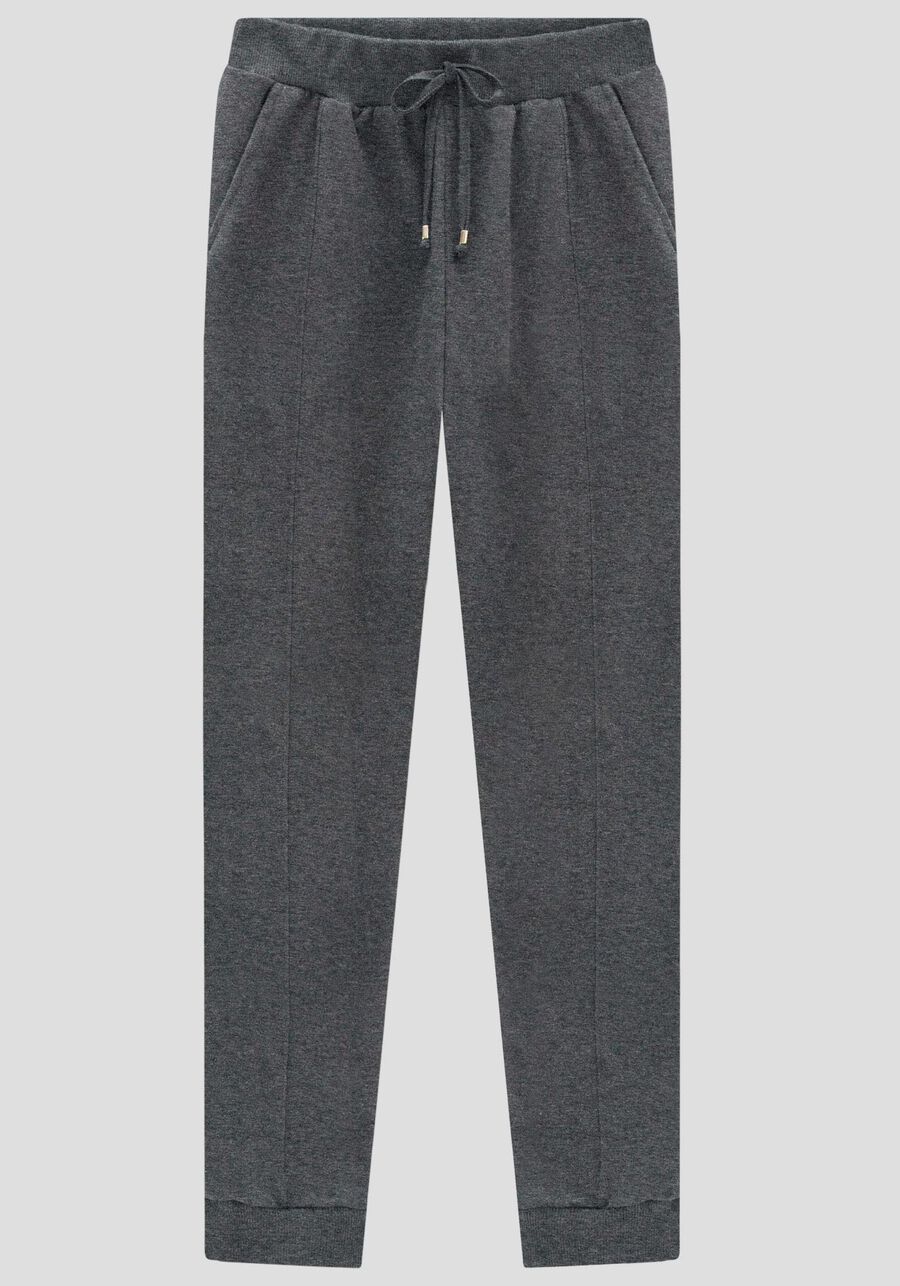 Calça em Moletom Felpado com Bolsos, MESCLA ESCURO. Calça em Moletom Felpado com Bolsos, MESCLA ESCURO, large.