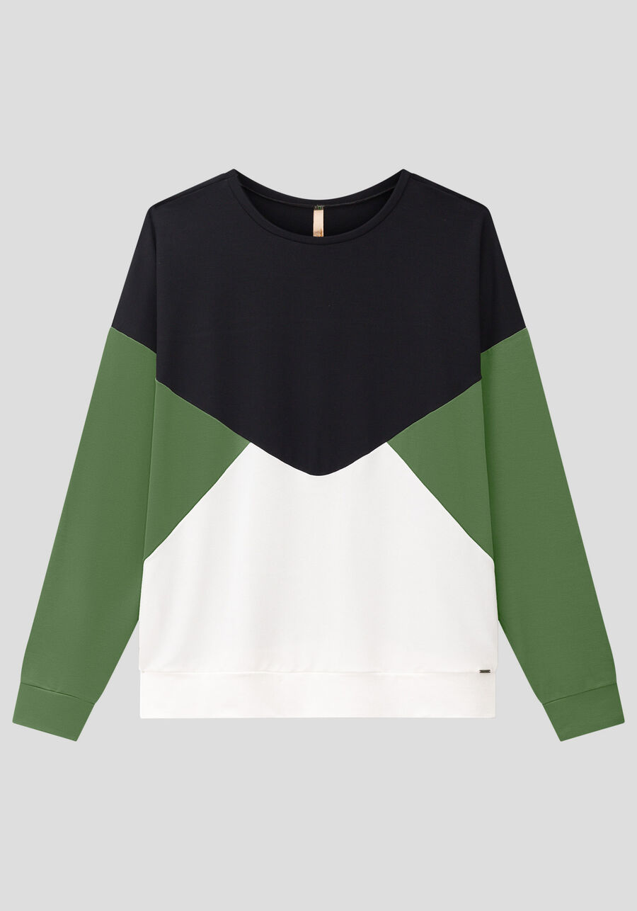 Conjunto Plus Size em Moletom com Recortes, VERDE NATIVE. Conjunto Plus Size em Moletom com Recortes, VERDE NATIVE, large.