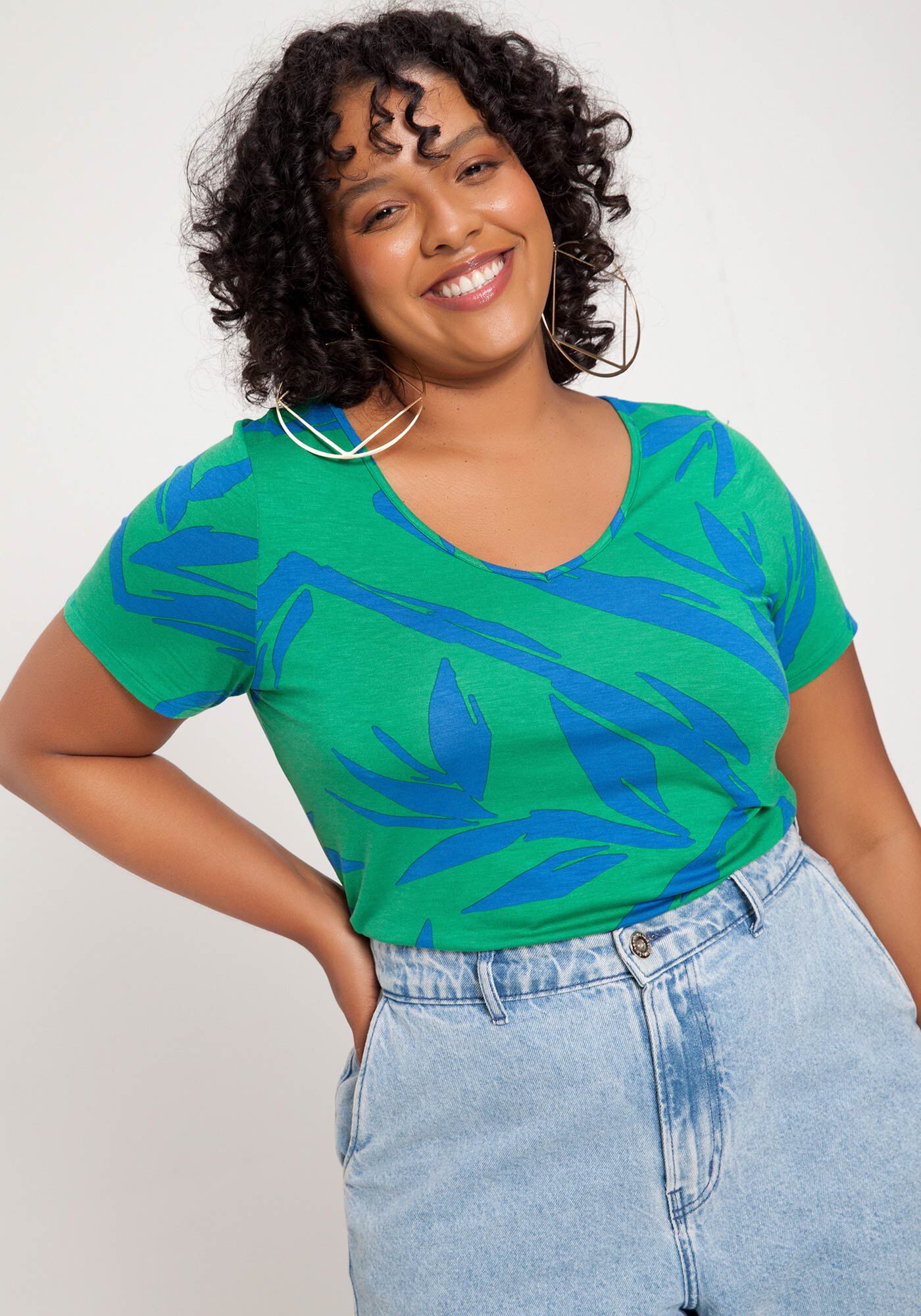 Blusa manga curta plus store size