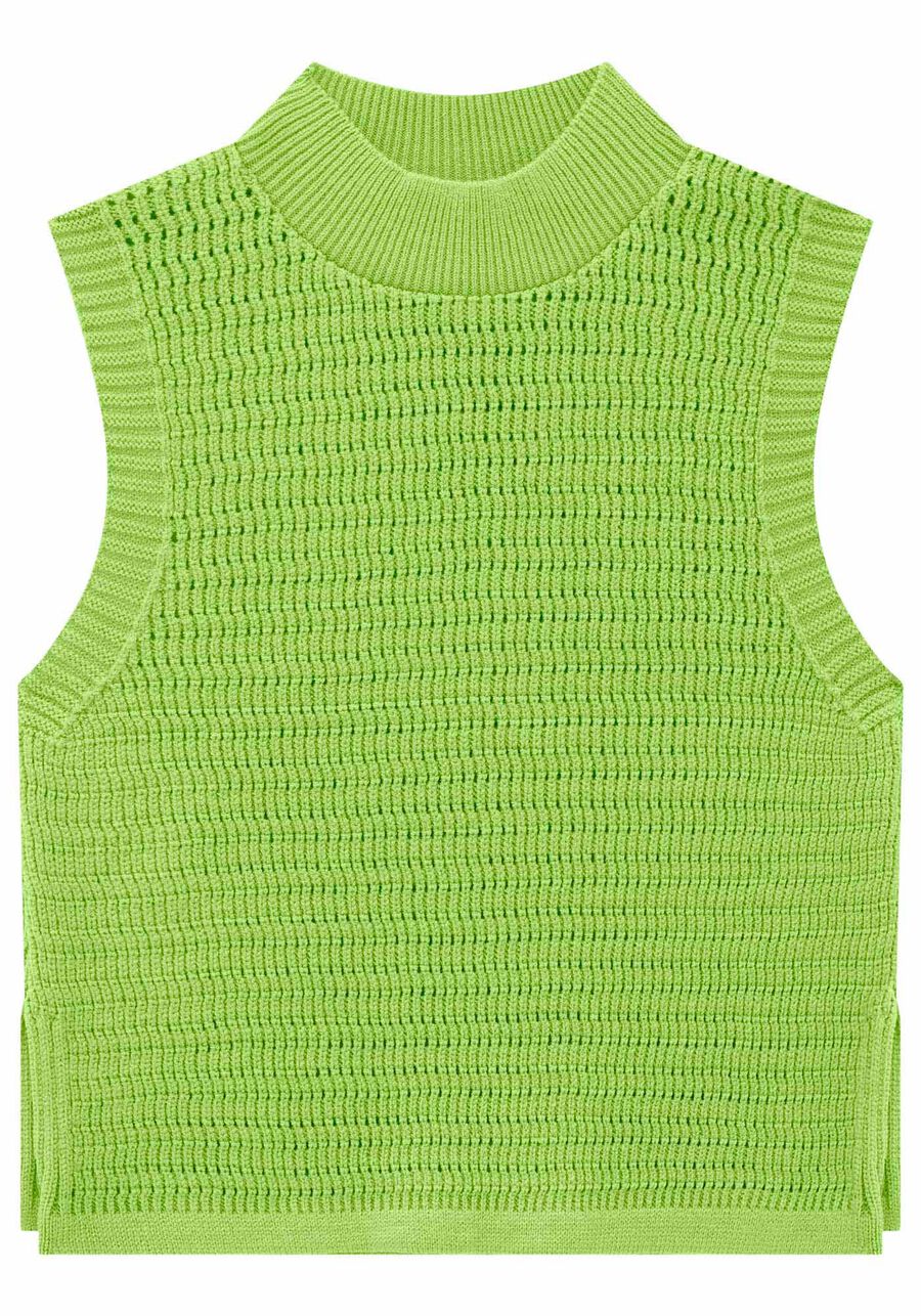 Regata Cropped Juvenil em Tricô com Gola Alta, . Regata Cropped Juvenil em Tricô com Gola Alta, , large.