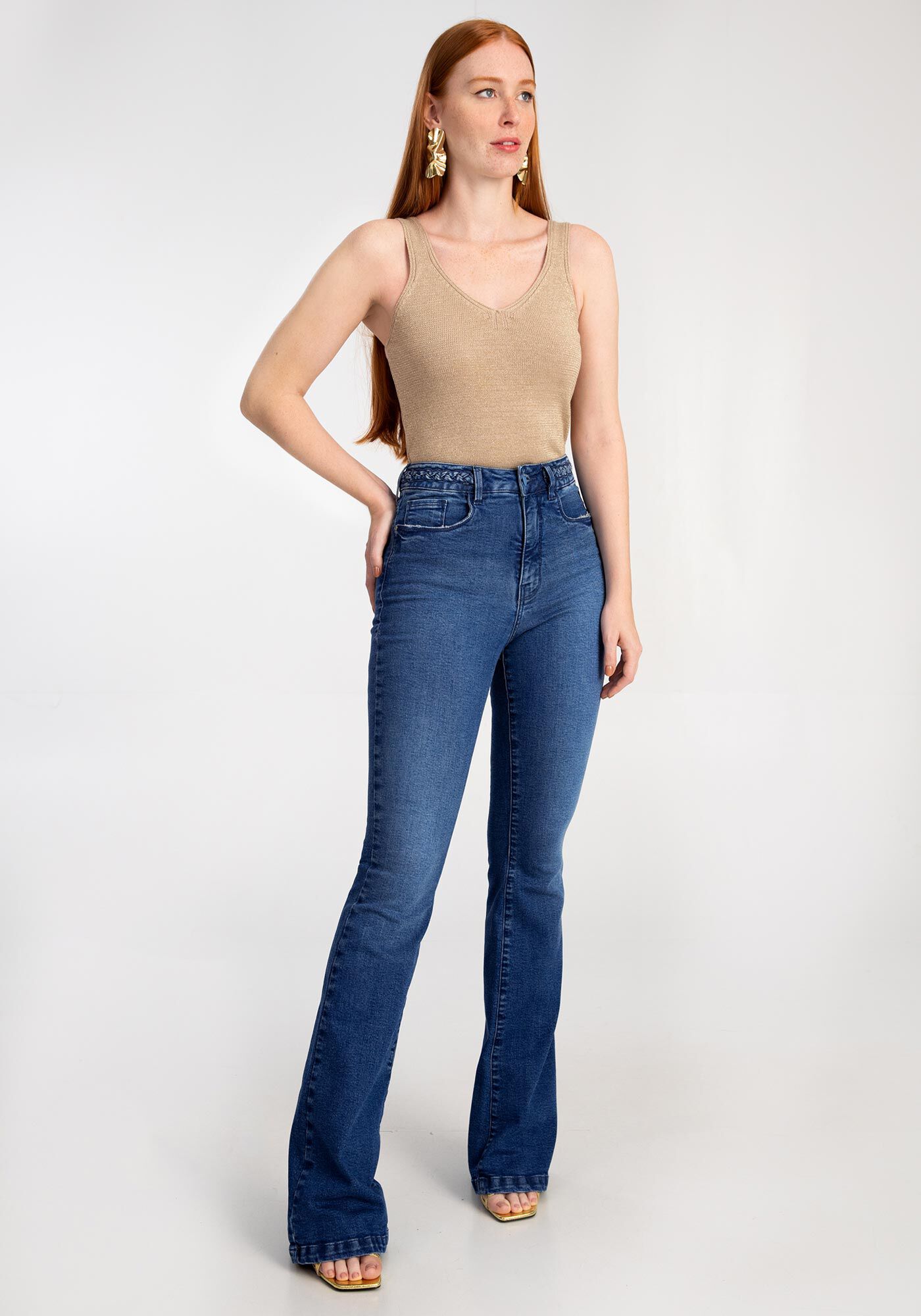 Cal&ccedil;a Jeans Flare Chapa Barriga com Tran&ccedil;a C&oacute;s, , large.