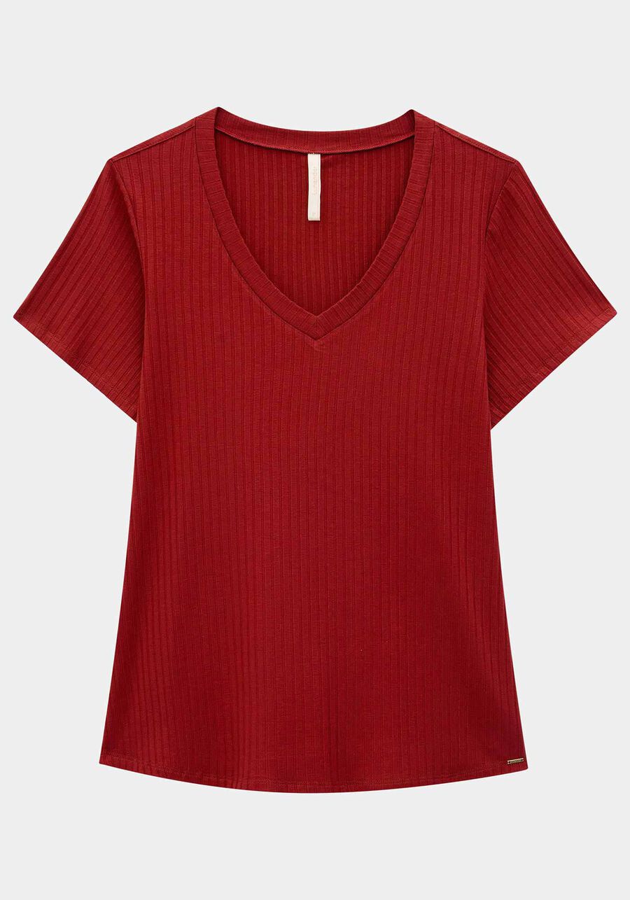 Blusa Básica Em Malha Canelada Com Mangas Curtas E Decote V, . Blusa Básica Em Malha Canelada Com Mangas Curtas E Decote V, , large.