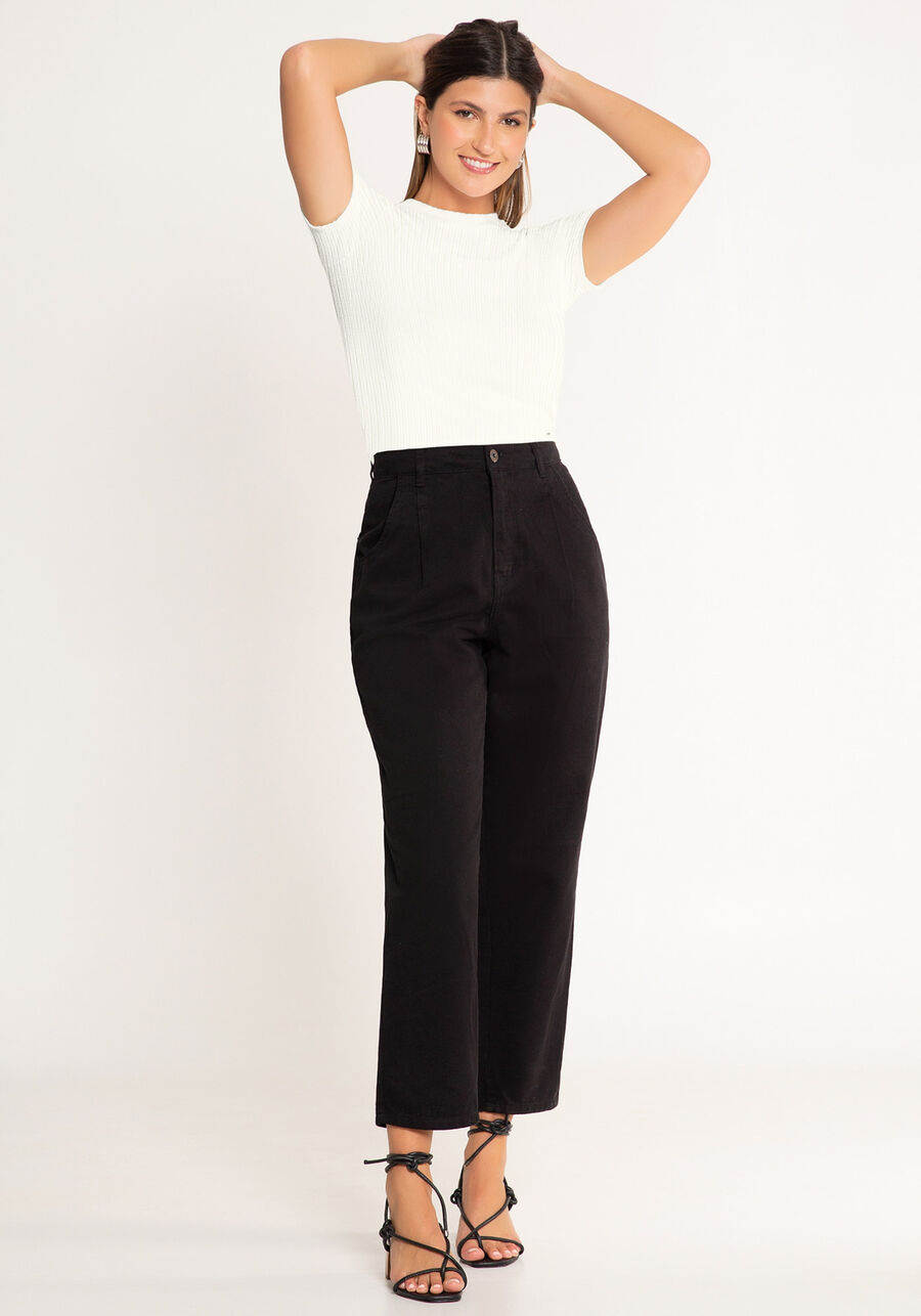 Blusa Cropped De Mangas Curtas Em Malha Canelada De Viscose, BRANCO OFF WHITE. Blusa Cropped De Mangas Curtas Em Malha Canelada De Viscose, BRANCO OFF WHITE, large.