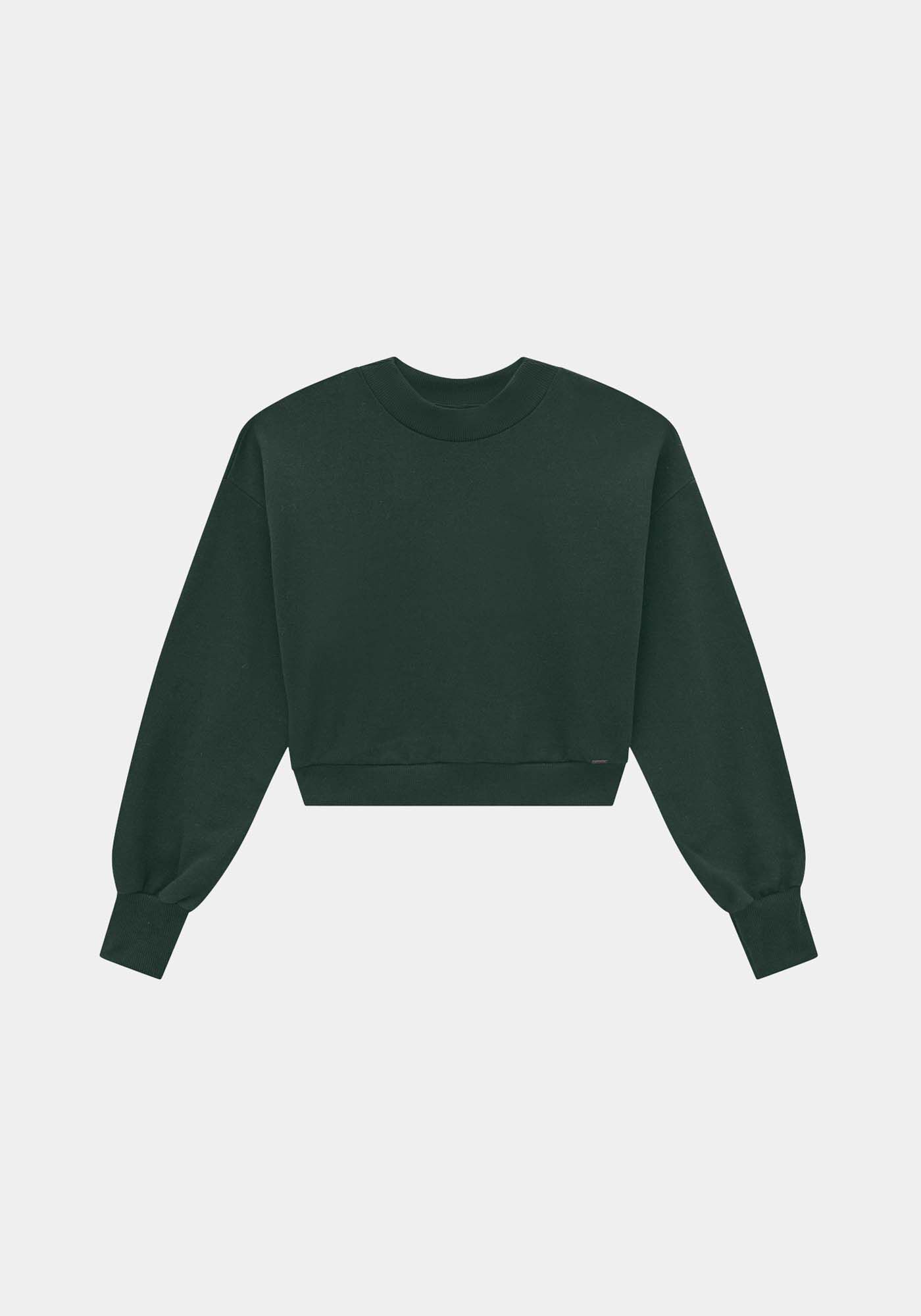 Blus&atilde;o Curto B&aacute;sico Em Moletom Felpado De Algod&atilde;o, VERDE FURIA, large.