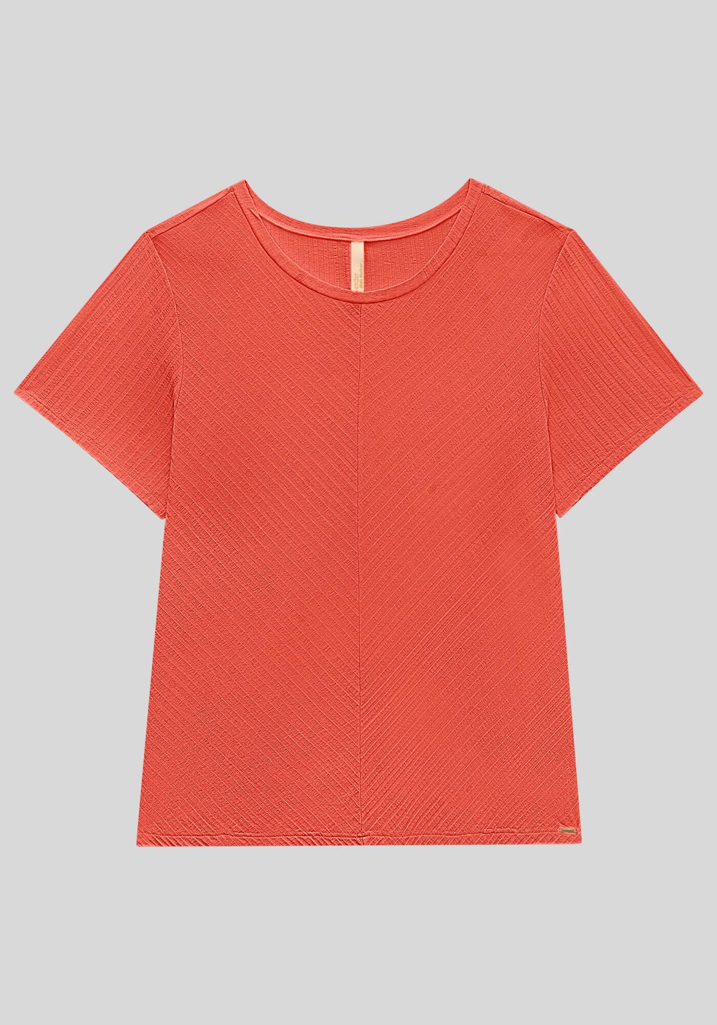 Blusa B&aacute;sica Canelada De Mangas Curtas Com Recorte Frontal, , large.