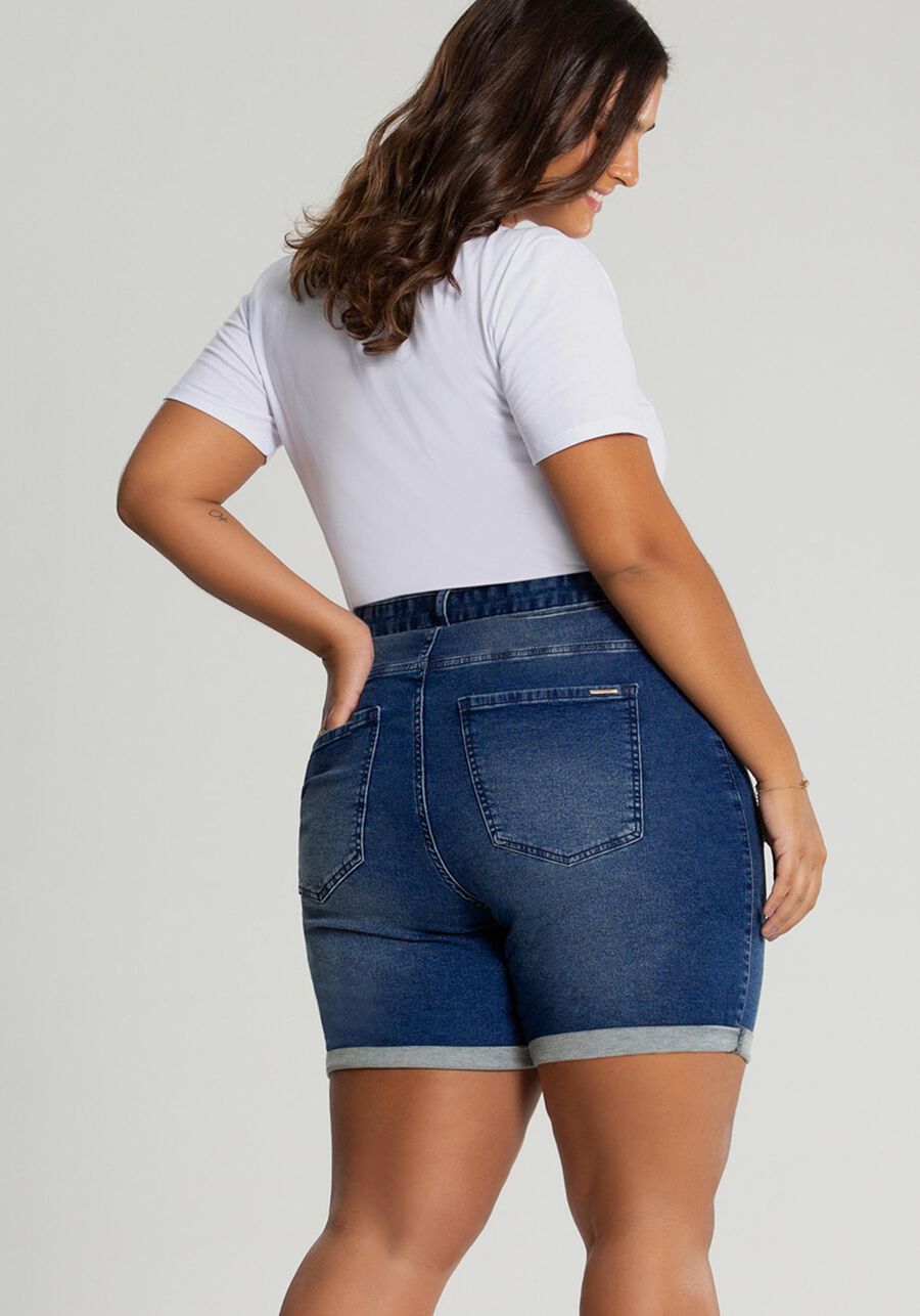 Bermuda Jeans Boyfriend com Cinto Plus Size, JEANS. Bermuda Jeans Boyfriend com Cinto Plus Size, JEANS, large.