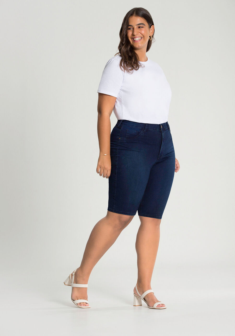 Bermuda Jeans Ciclista Com Bolsos E Elastano Fit For Me, JEANS ESCURO. Bermuda Jeans Ciclista Com Bolsos E Elastano Fit For Me, JEANS ESCURO, large.
